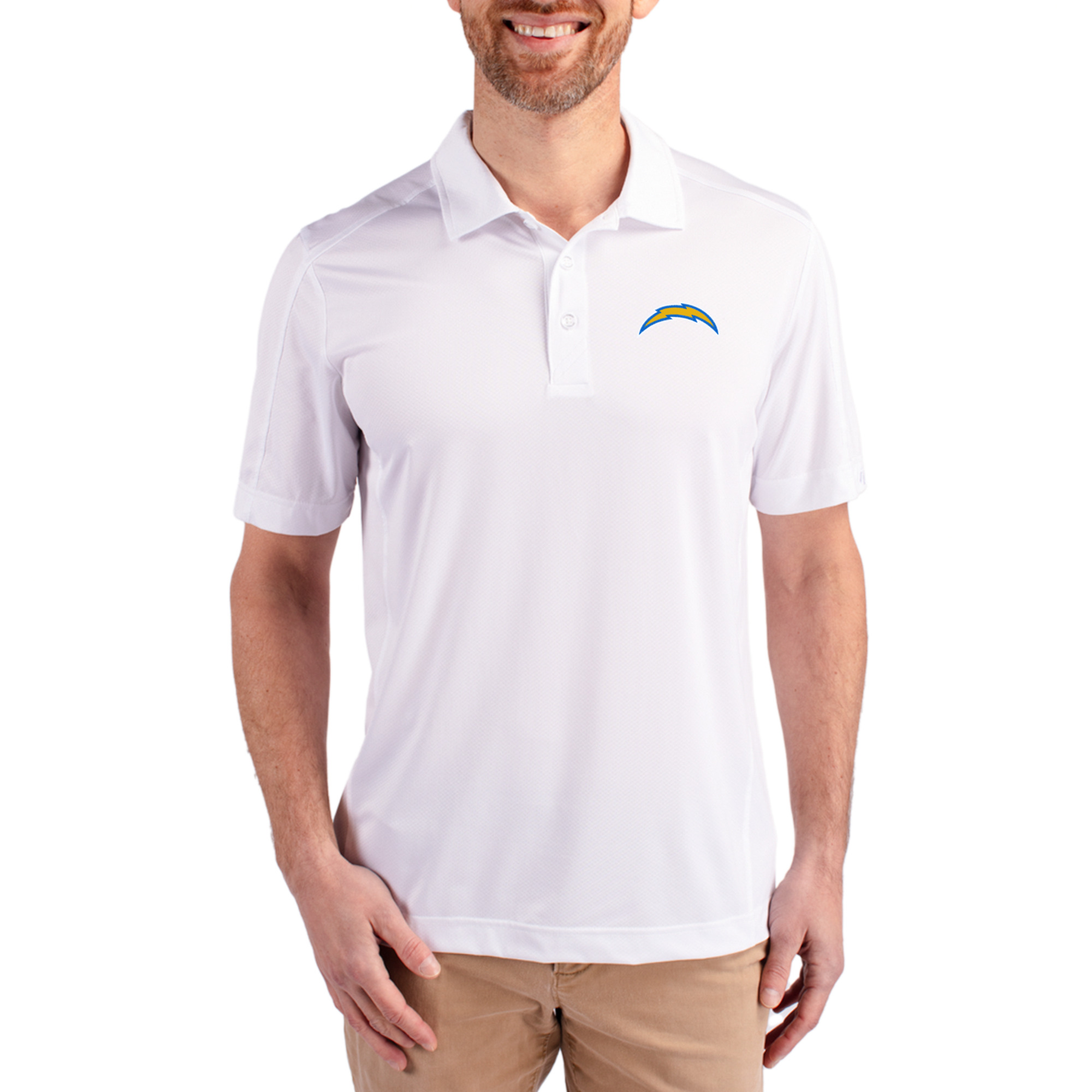 Men's Cutter & Buck White Los Angeles Chargers Prospect Textured Stretch Polo