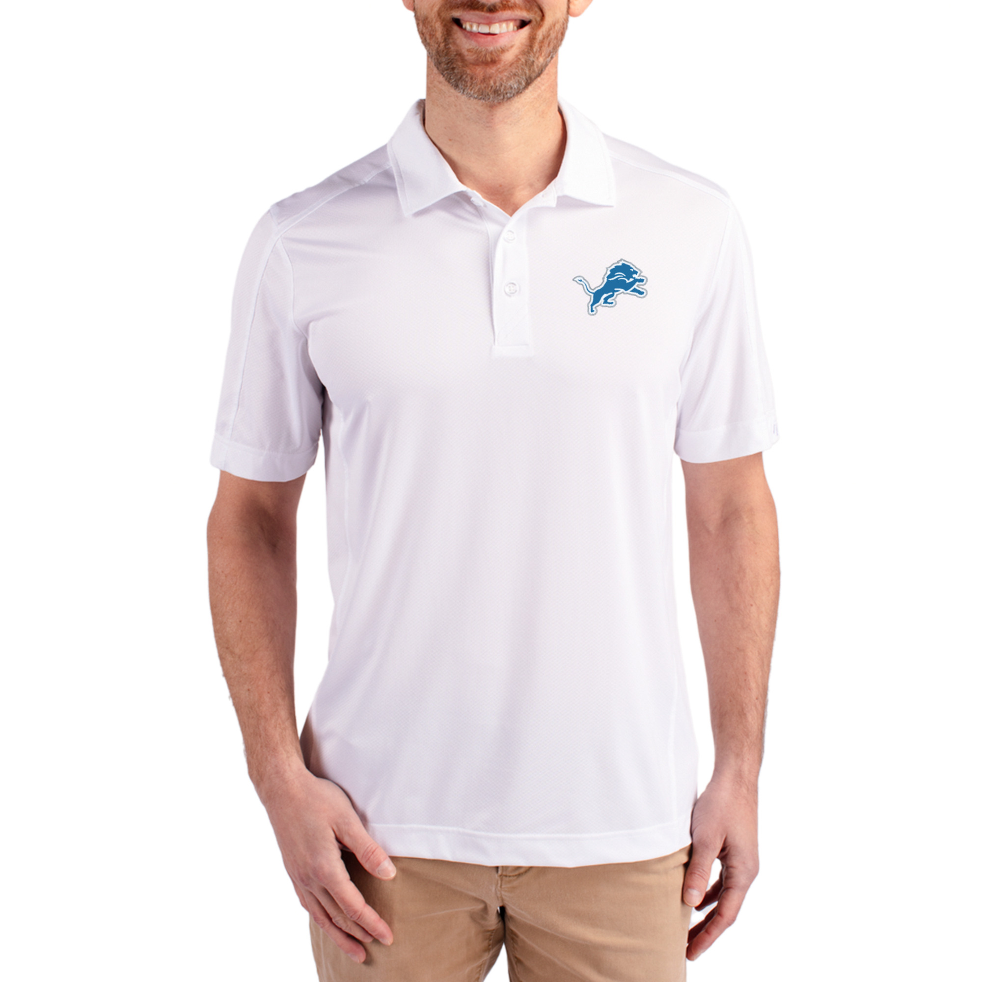 Men's Cutter & Buck White Detroit Lions Prospect Textured Stretch Polo