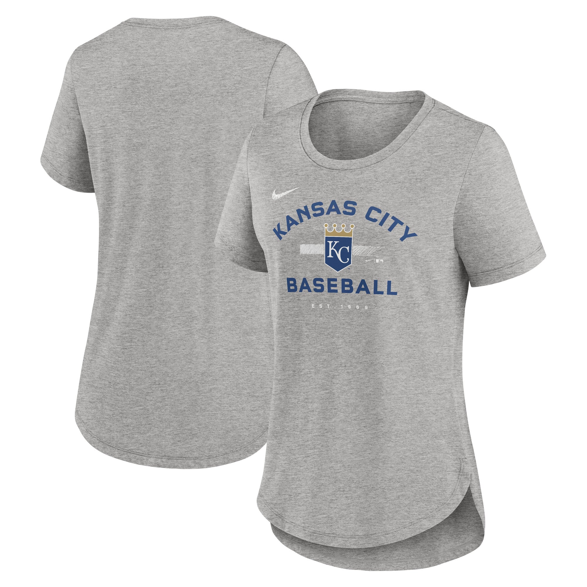 Women's Nike Heather Gray Kansas City Royals Hot Prospect Tri-Blend T-Shirt