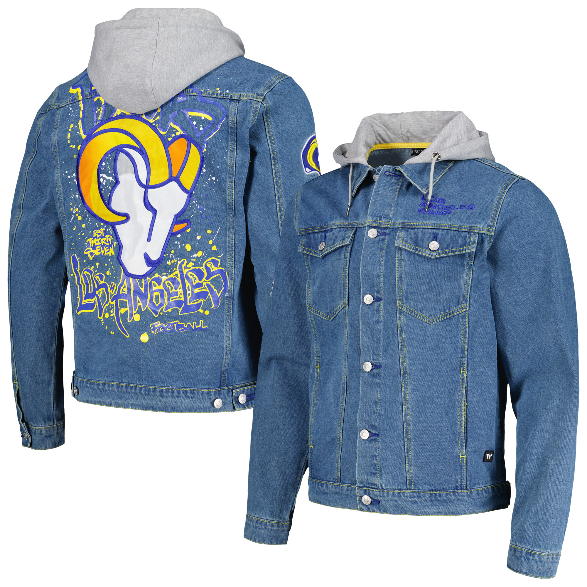 Men's The Wild Collective Los Angeles Rams Hooded Full-Button Denim Jacket