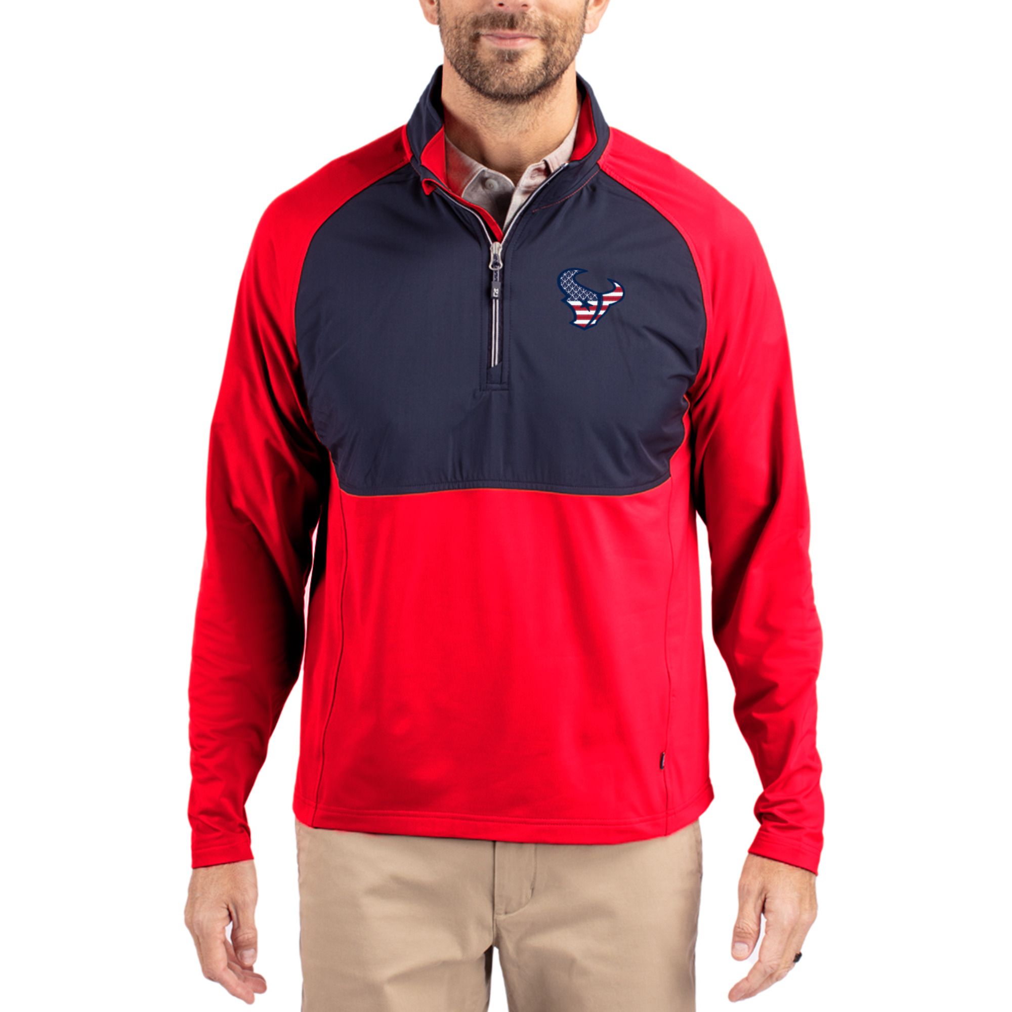 Men's Cutter & Buck Red Houston Texans Adapt Eco Knit Hybrid Recycled Quarter-Zip Pullover Top