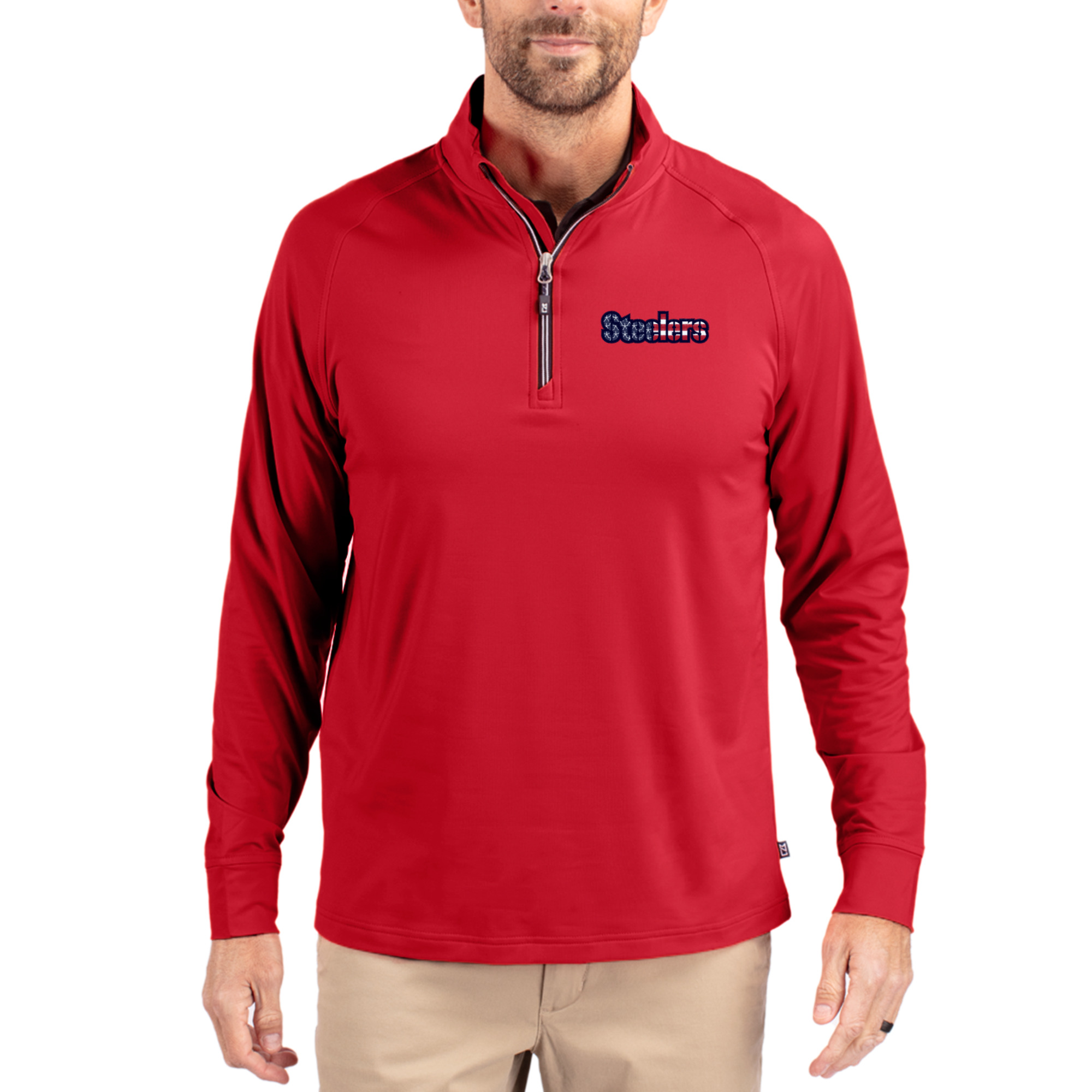 Men's Cutter & Buck Red Pittsburgh Steelers Team Adapt Eco Knit Hybrid Recycled Quarter-Zip Pullover Top