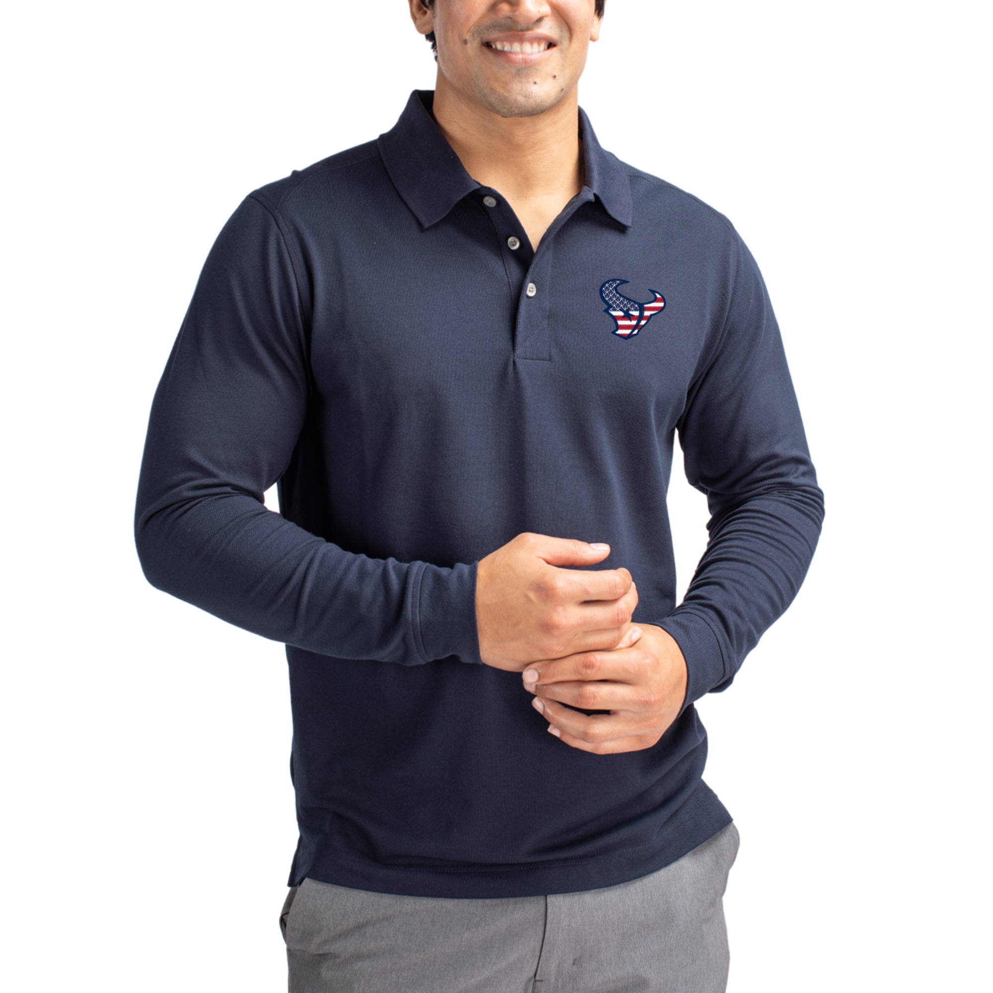 Men’s Cutter & Buck Navy Houston Texans Advantage Pique Long Sleeve Polo Men’s Cutter & Buck Navy Houston Texans Advantage Pique Long Sleeve Polo
