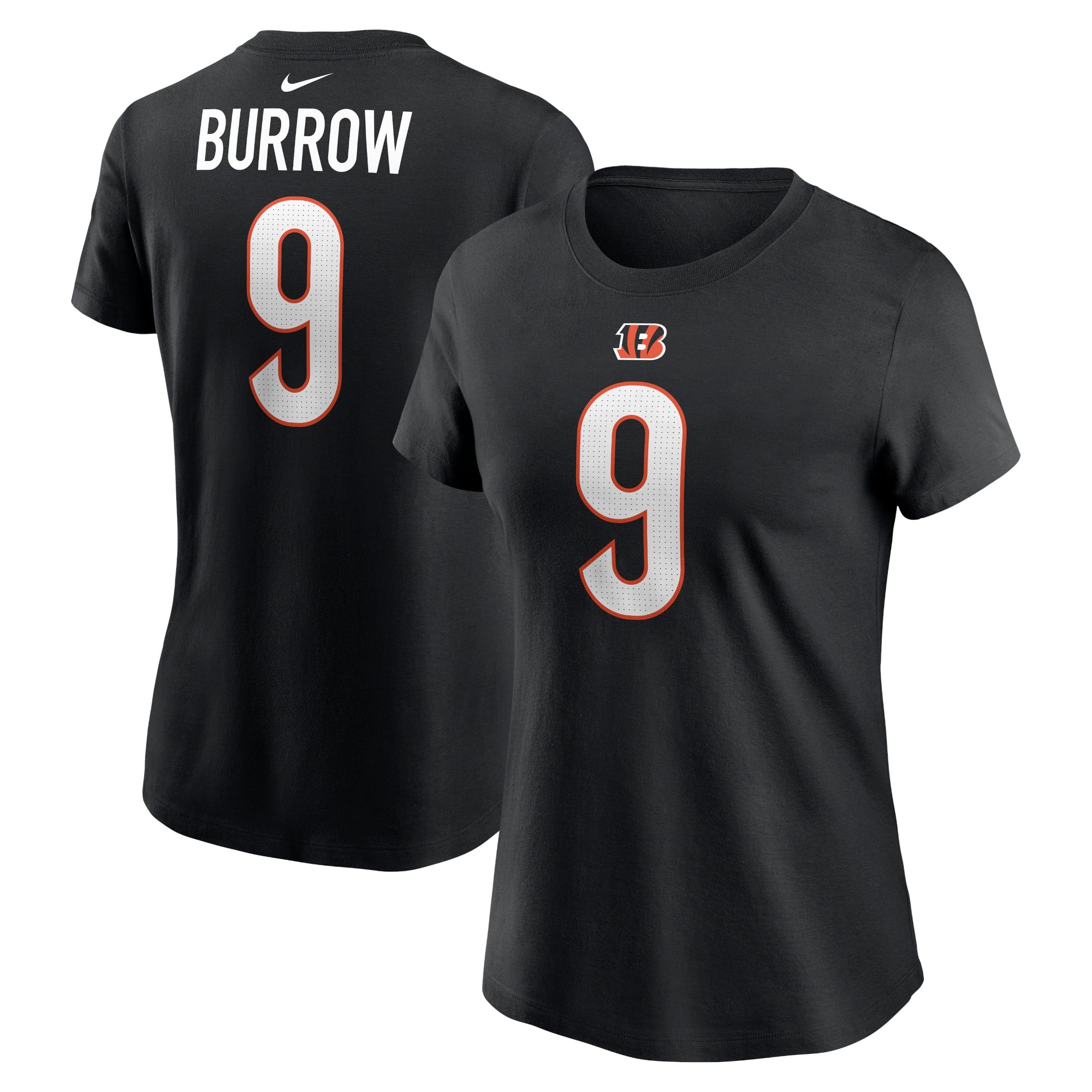T-shirt noir Nike Joe Burrow pour femme, avec nom et numéro du joueur des Bengals de Cincinnati