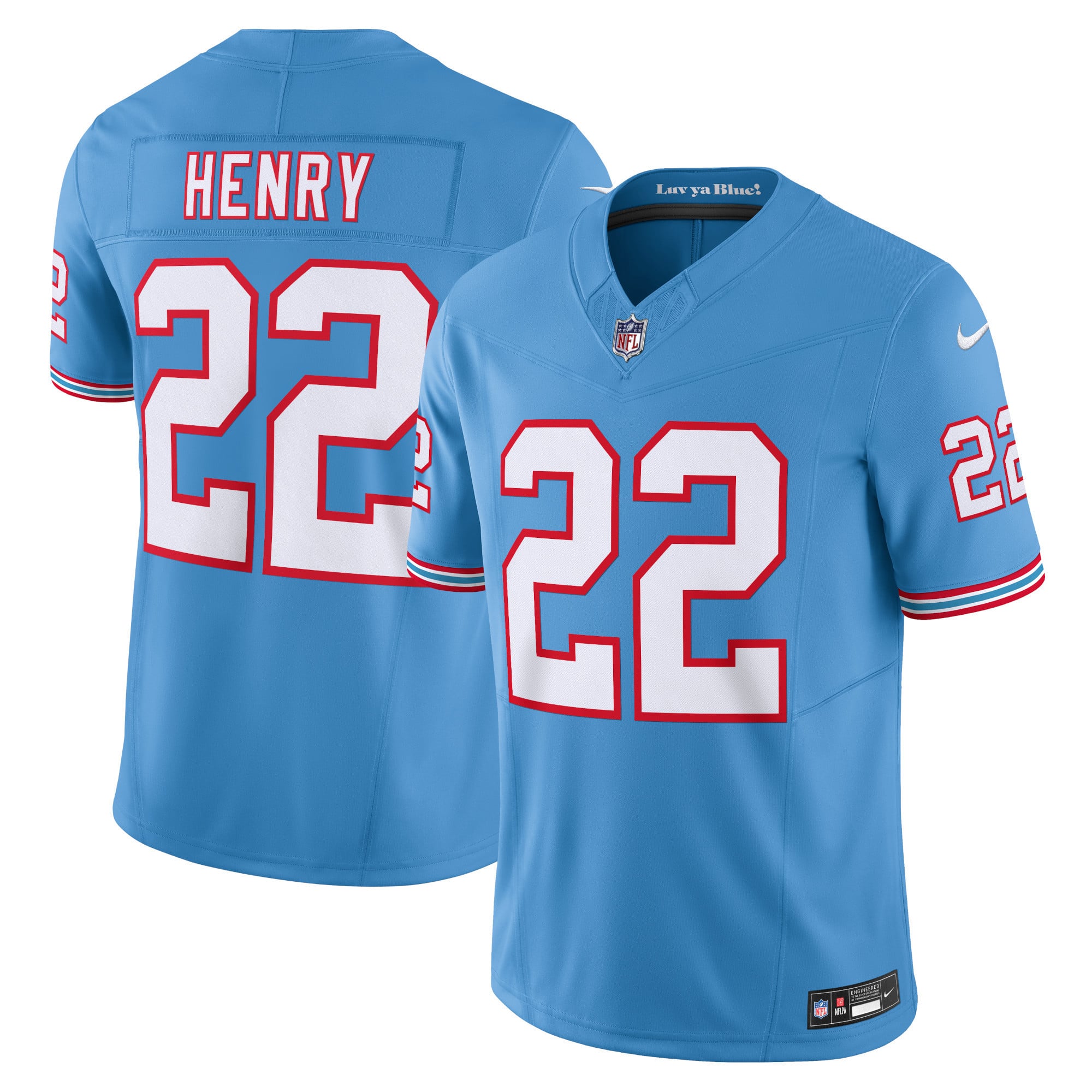 Men's Nike Derrick Henry Light Blue Tennessee Titans Vapor F.U.S.E. Limited Jersey: retailer-supplied image