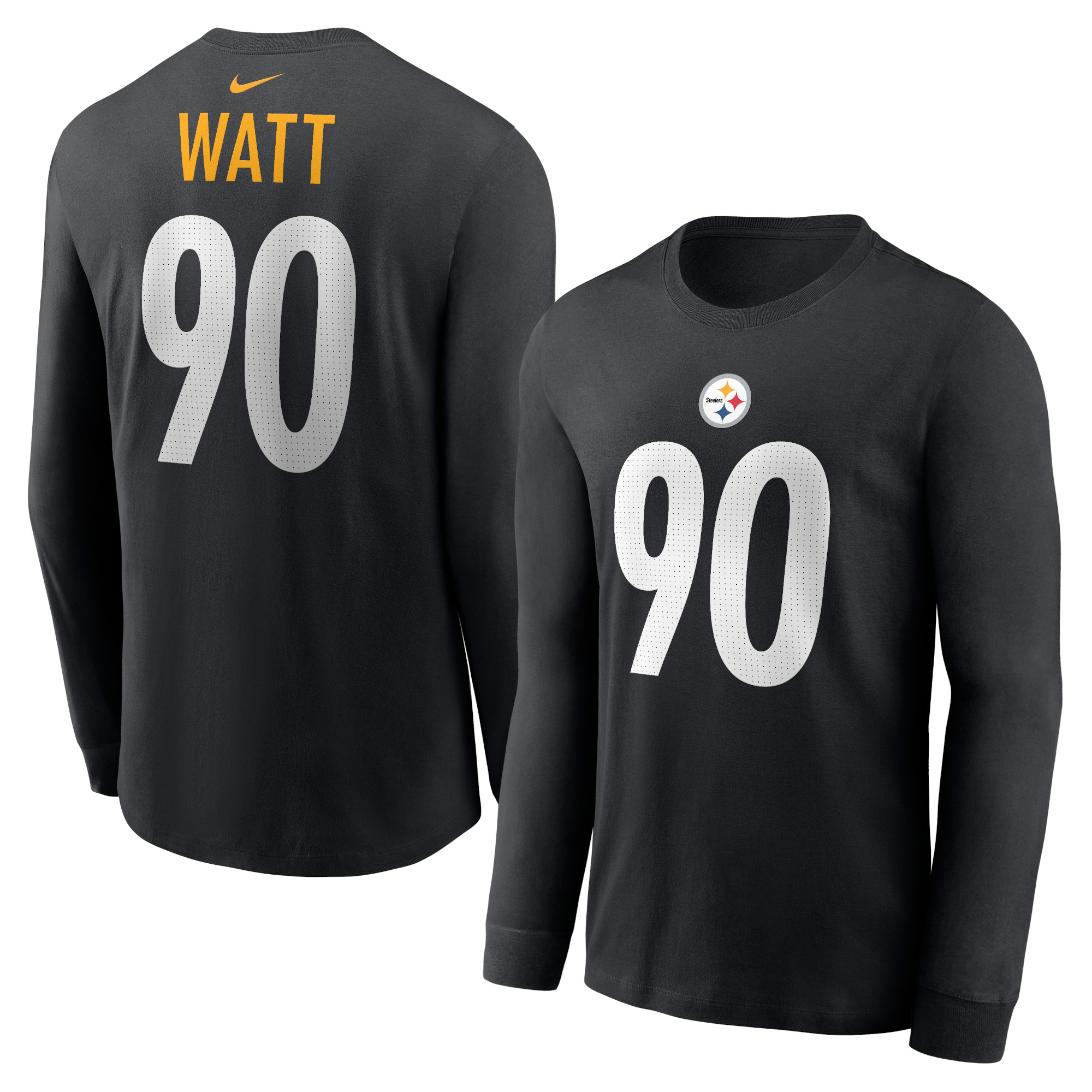 Men's Nike T.J. Watt Black Pittsburgh Steelers Name & Number Long Sleeve T-Shirt