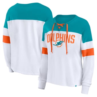 Women's Fanatics White/Aqua Miami Dolphins Even Match Lightweight Lace-Up Long Sleeve Top
