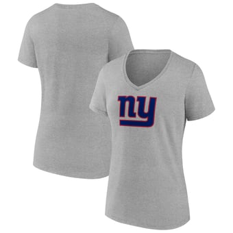 Women's Heather Gray New York Giants Primary Team Logo V-Neck T-Shirt