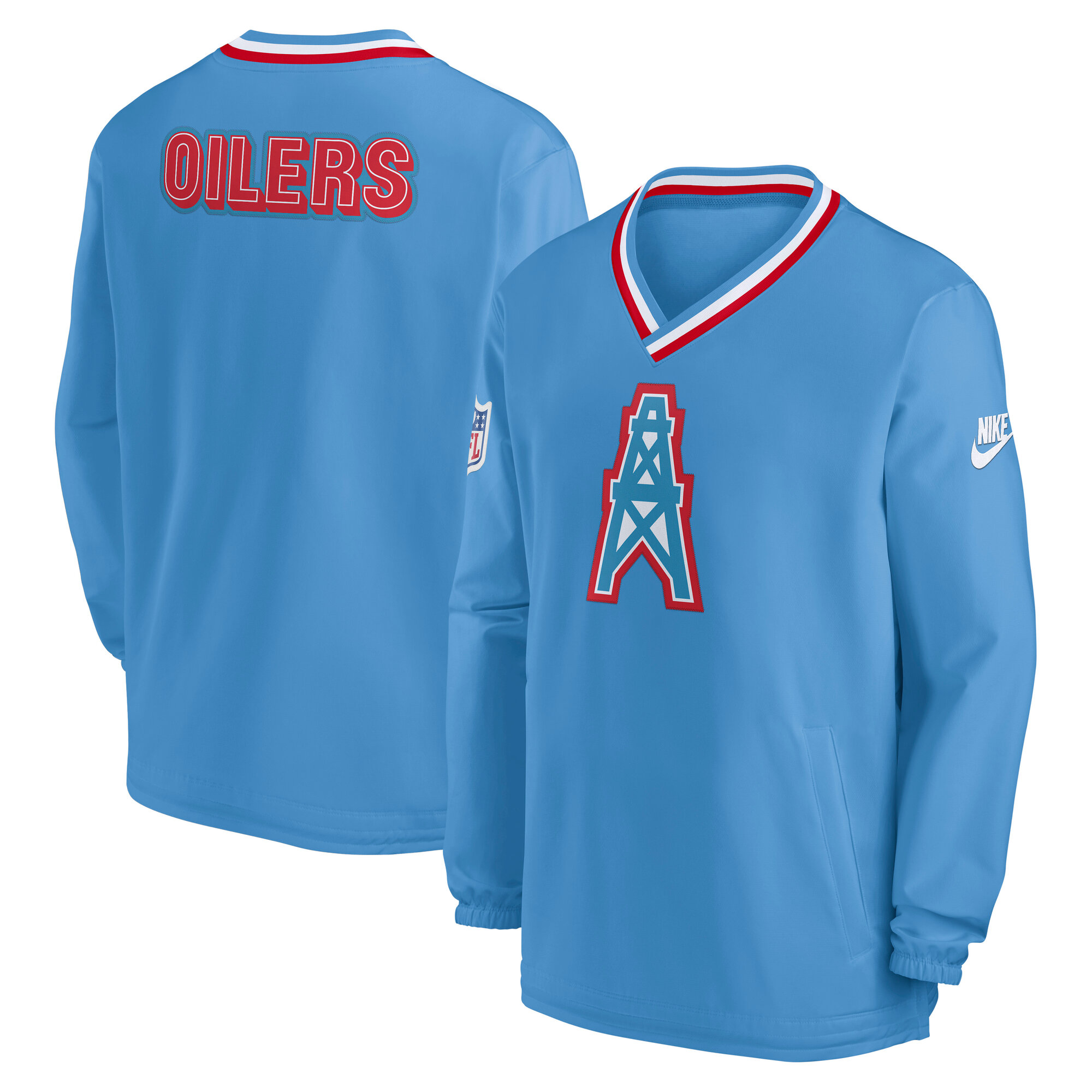 Men's Nike Light Blue Houston Oilers Gridiron Classics Sideline V-Neck Pullover Windshirt