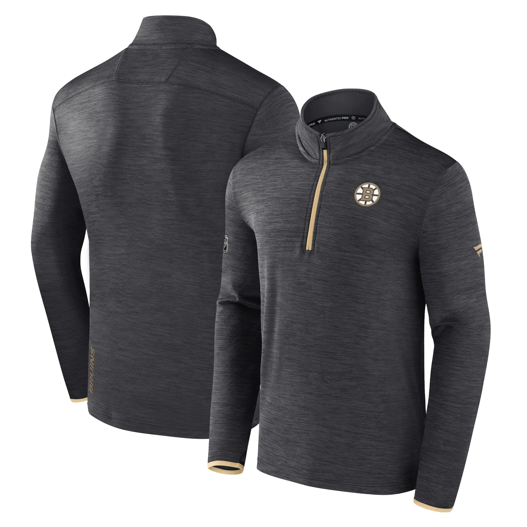 Men's Fanatics Heather Charcoal Boston Bruins Authentic Pro Quarter-Zip Pullover Top