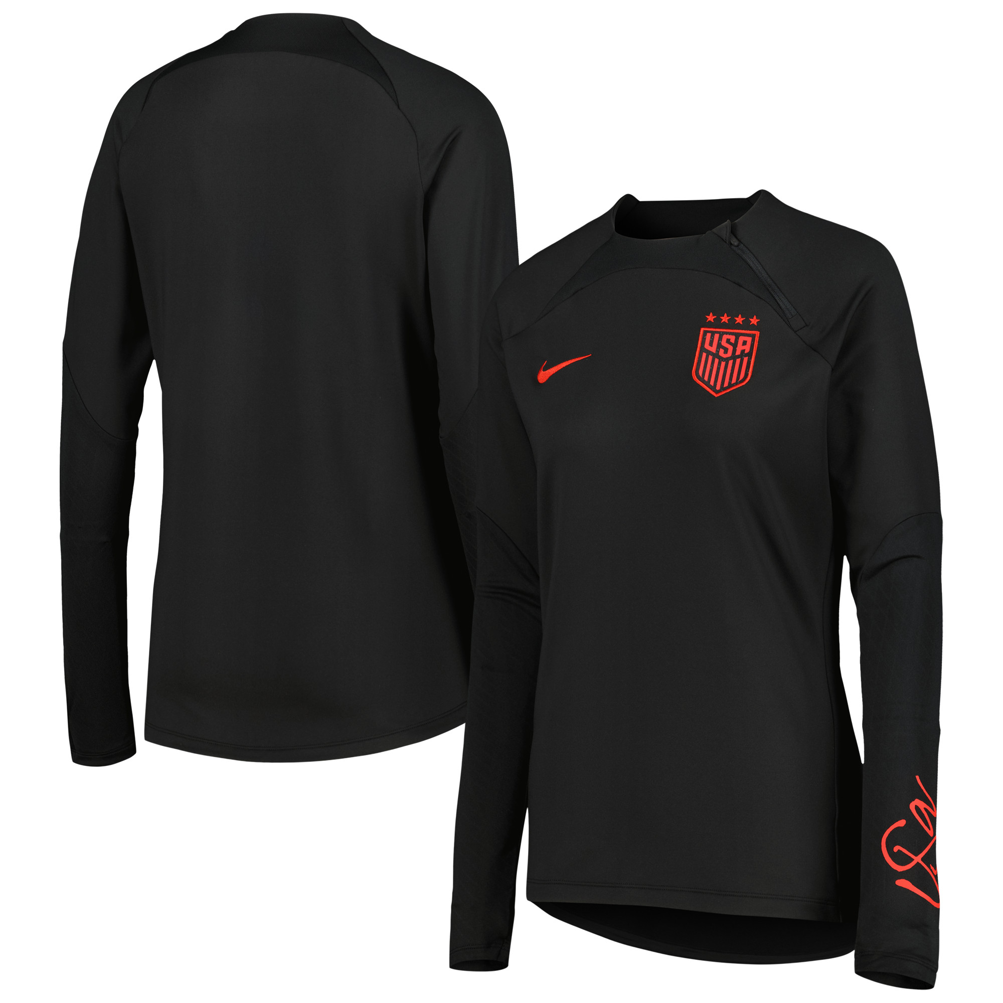 Women's Nike Black USWNT 2023 Strike Drill Performance Raglan Quarter-Zip Long Sleeve Top