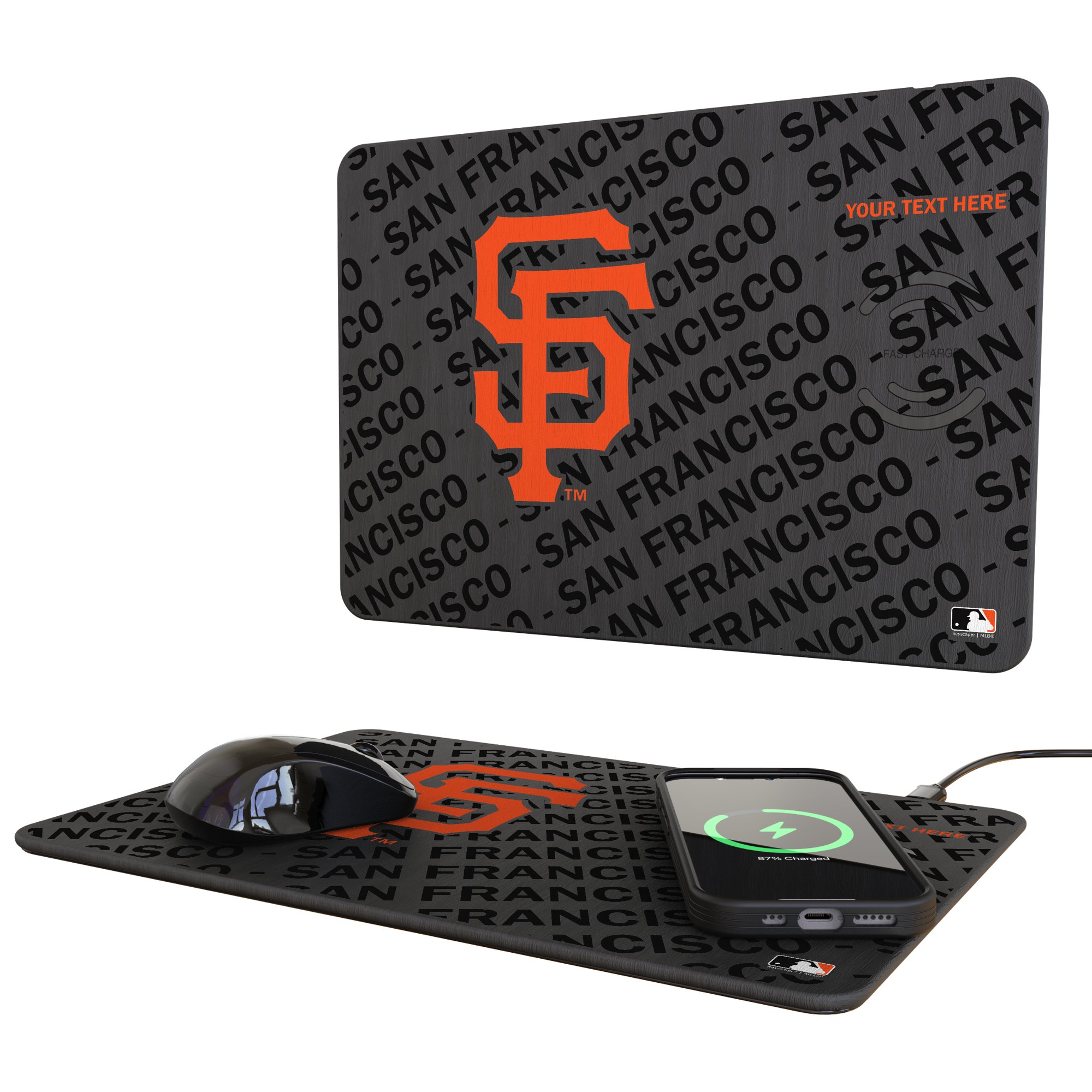 Keyscaper San Francisco Giants Personalized 15W Fast Wireless Charger and Mouse Pad