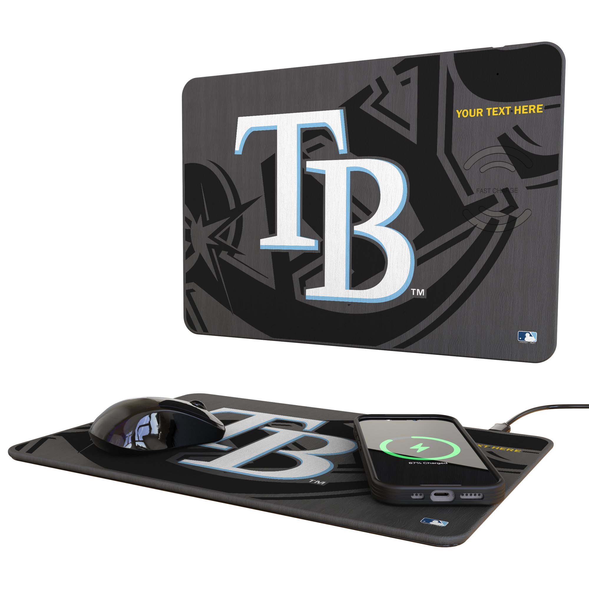 Keyscaper Tampa Bay Rays Personalized 15W Fast Wireless Charger and Mouse Pad
