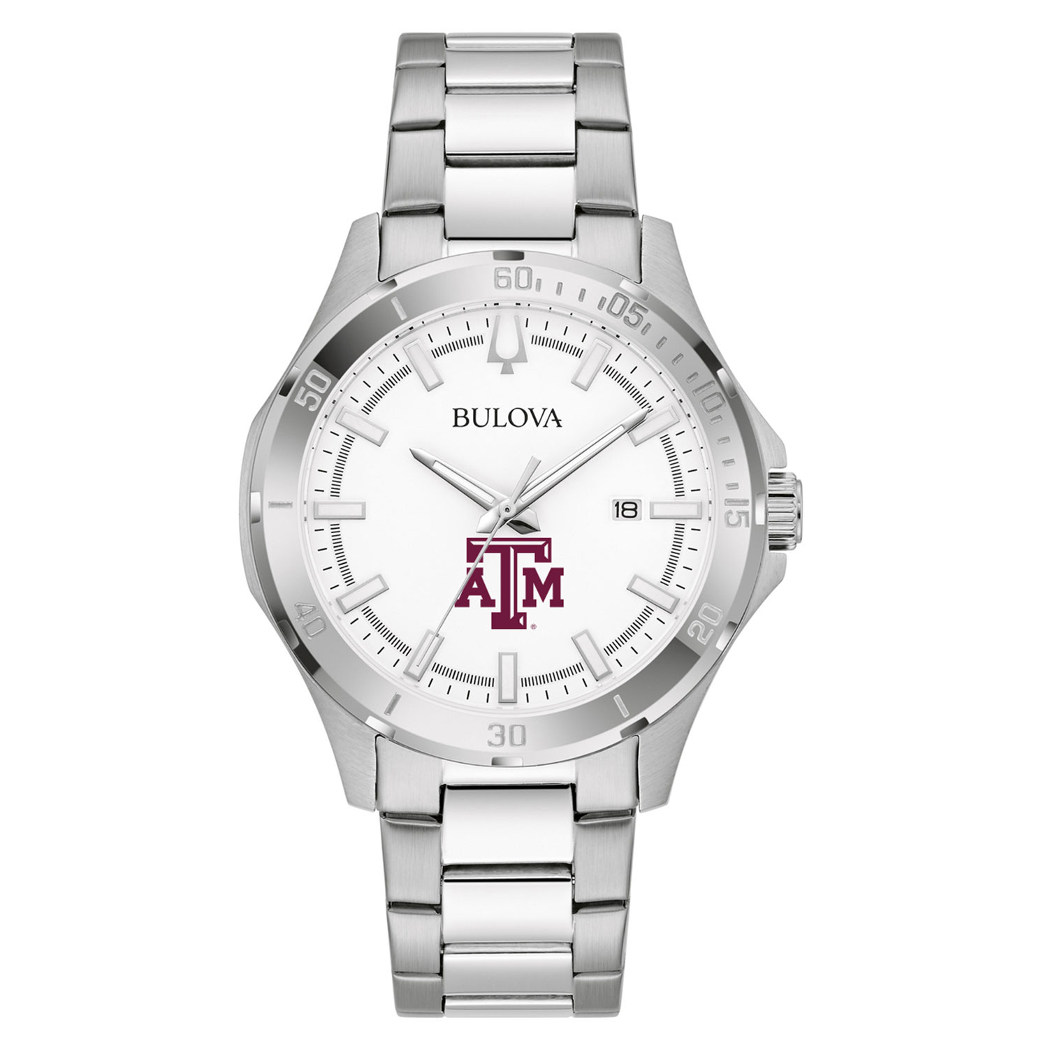 Men's Bulova Silver Texas A&M Aggies Stainless Steel Classic Sport Watch