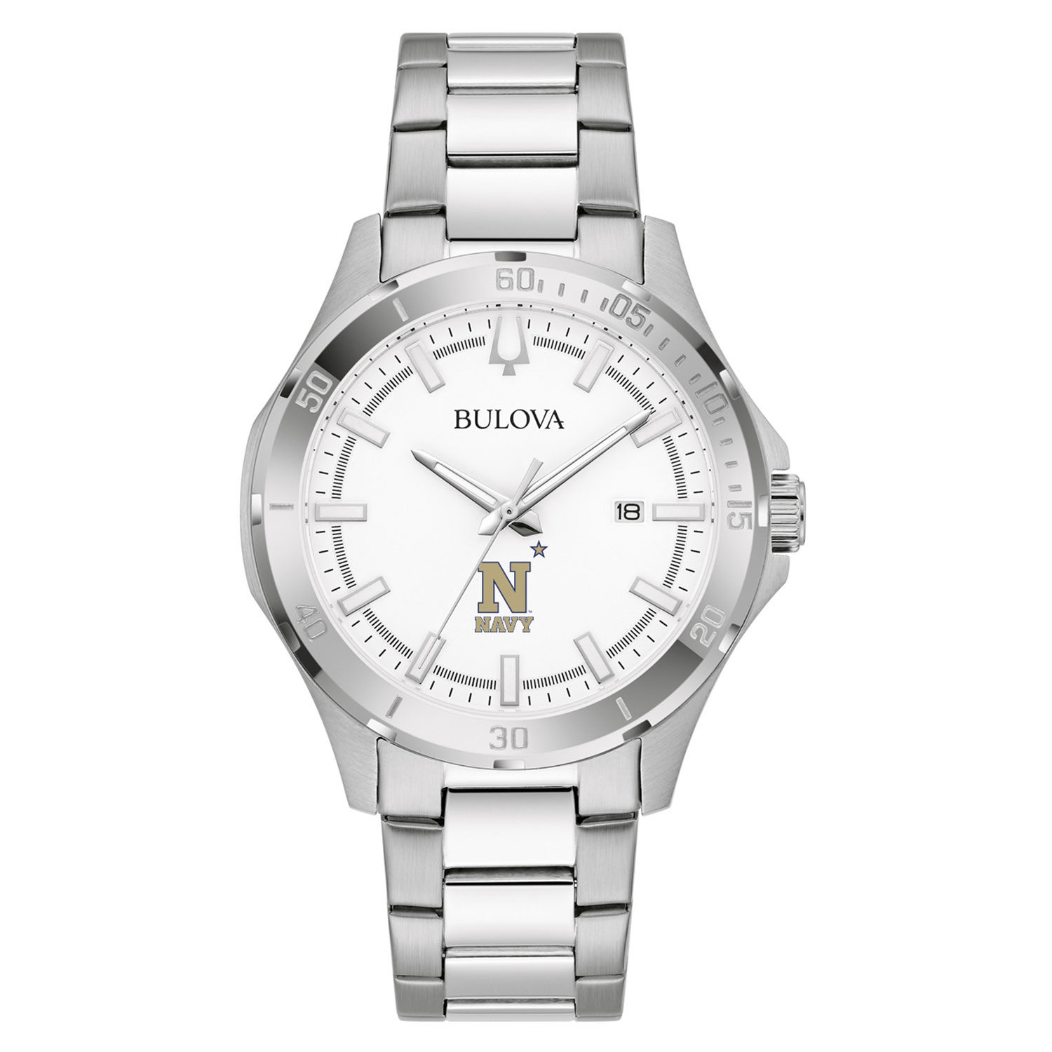 Men's Bulova Silver Navy Midshipmen Stainless Steel Classic Sport Watch