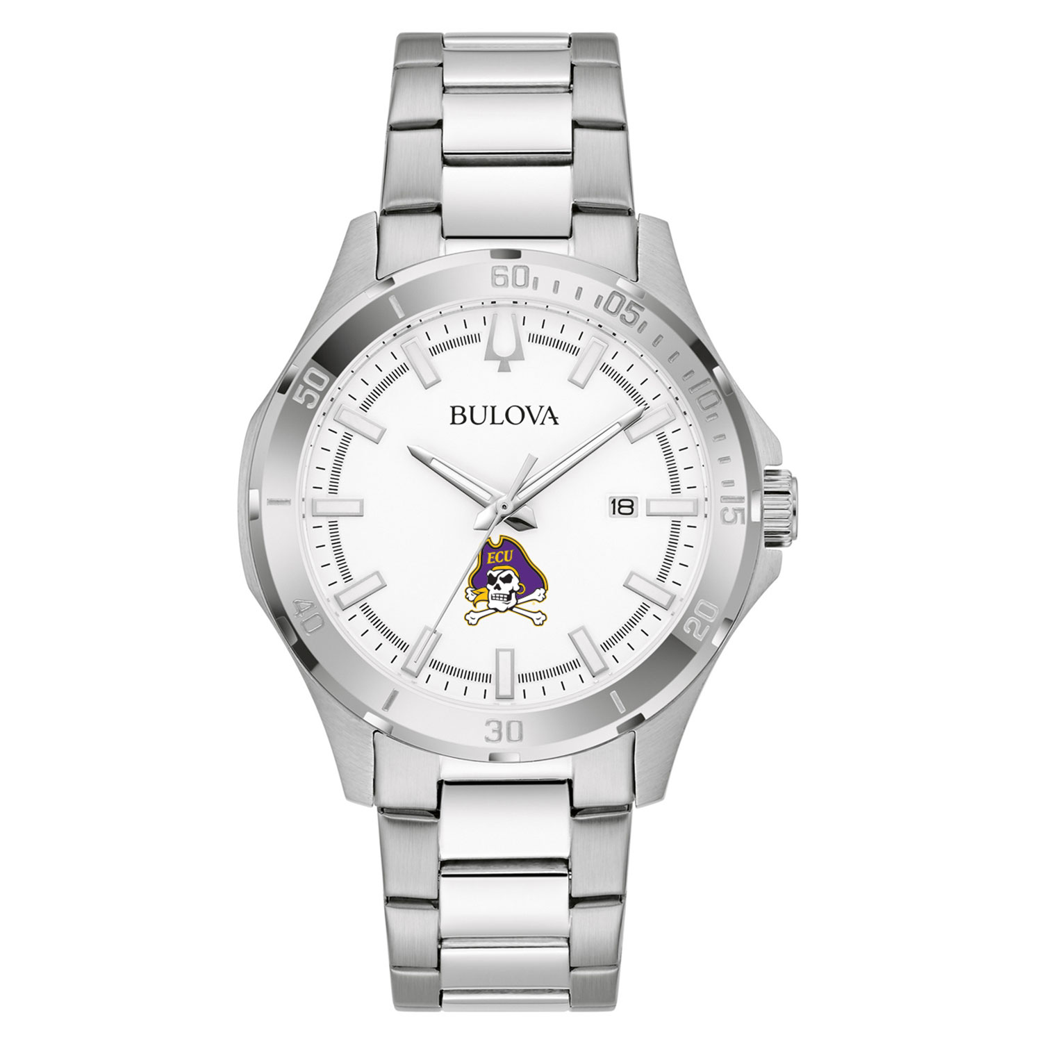 Men's Bulova Silver ECU Pirates Stainless Steel Classic Sport Watch
