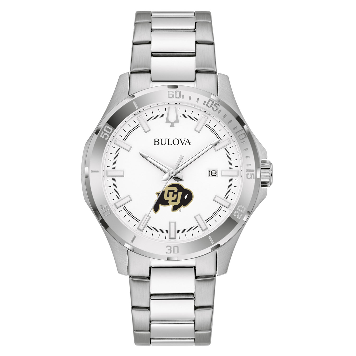 Men's Bulova Silver Colorado Buffaloes Stainless Steel Classic Sport Watch