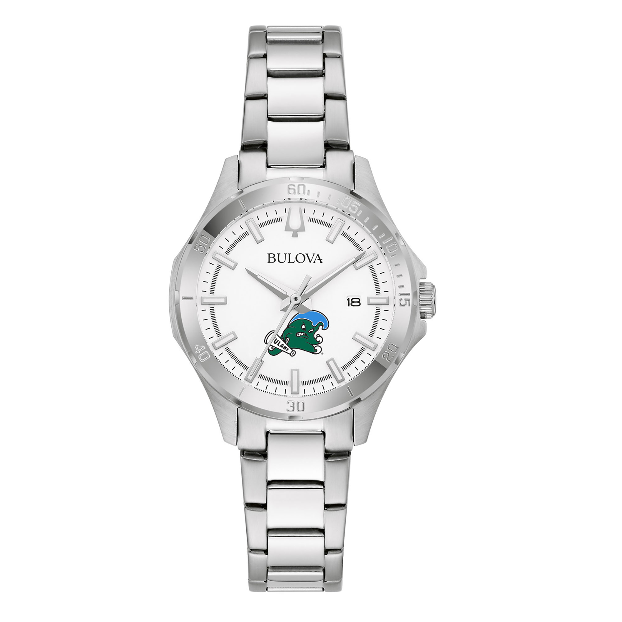 Women's Bulova Silver Tulane Green Wave Stainless Steel Classic Sport Watch