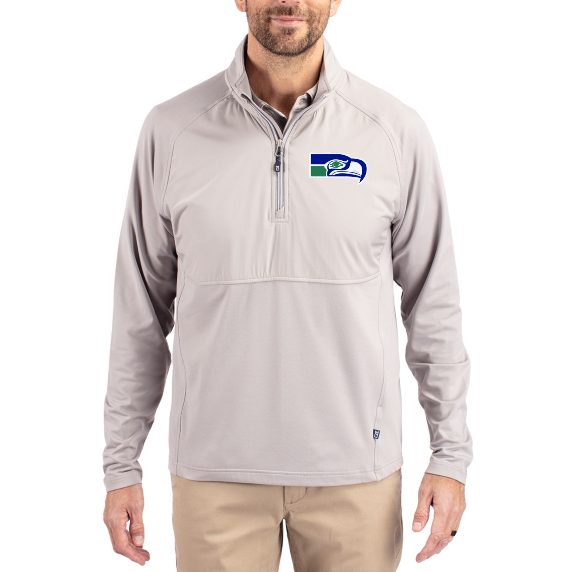 Men's Cutter & Buck Gray Seattle Seahawks Adapt Eco Knit Hybrid Recycled Quarter-Zip Throwback Pullover Top