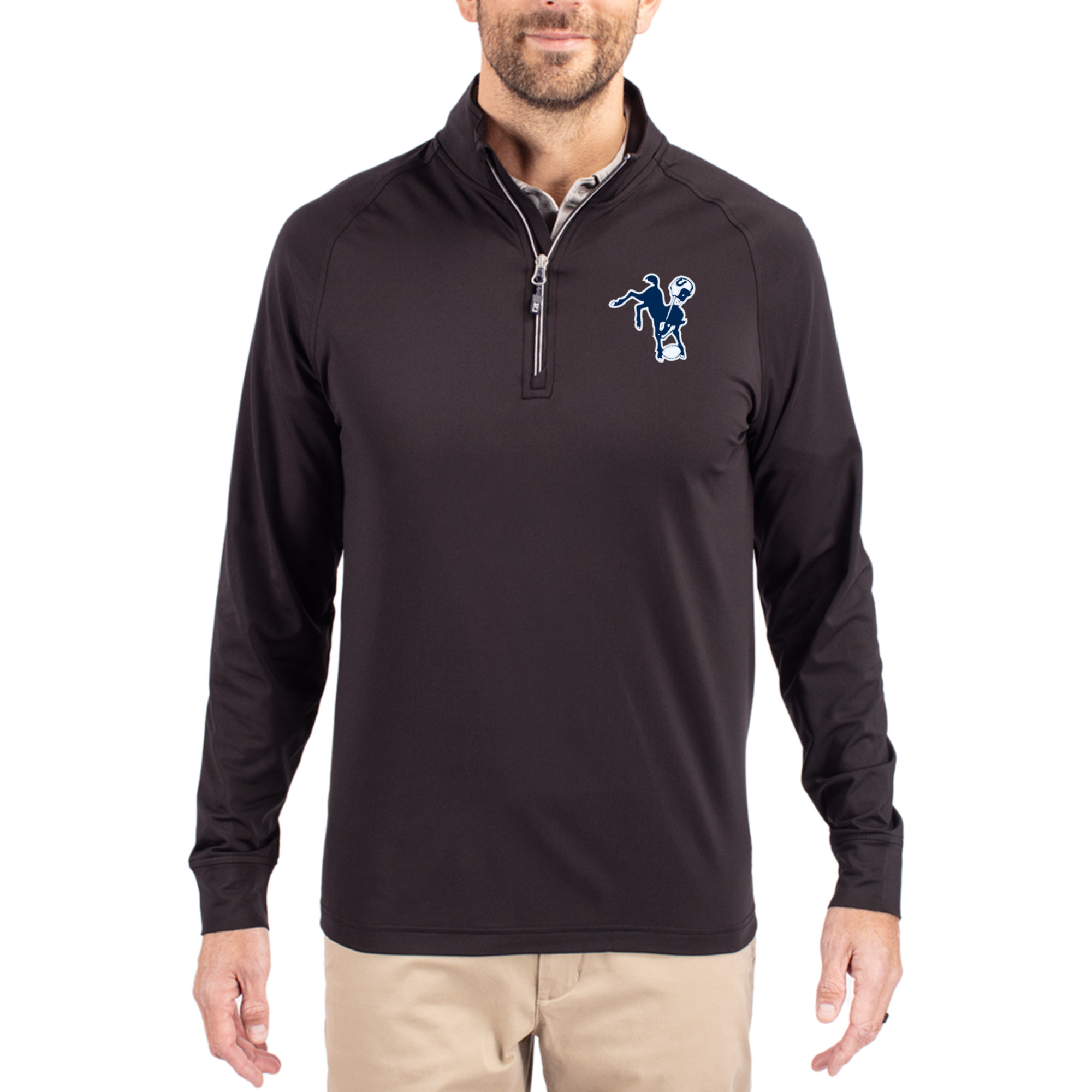 Men's Cutter & Buck Black Indianapolis Colts Adapt Eco Knit Stretch Recycled Quarter-Zip Throwback Pullover Top