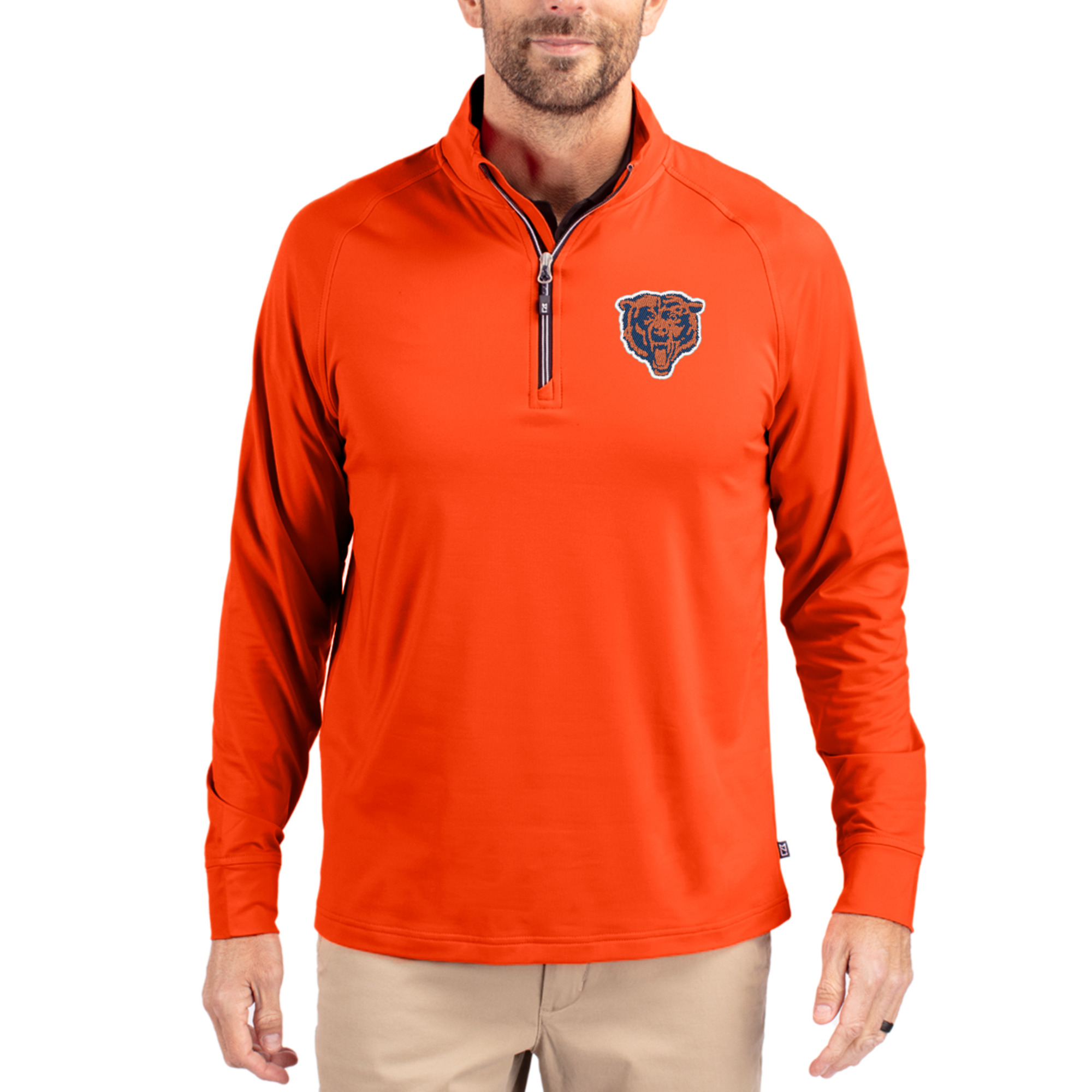 Cutter & Buck Men's Orange Chicago Bears Adapt Eco Knit Stretch Quarter-Zip Throwback Pullover Sweatshirt - Orange