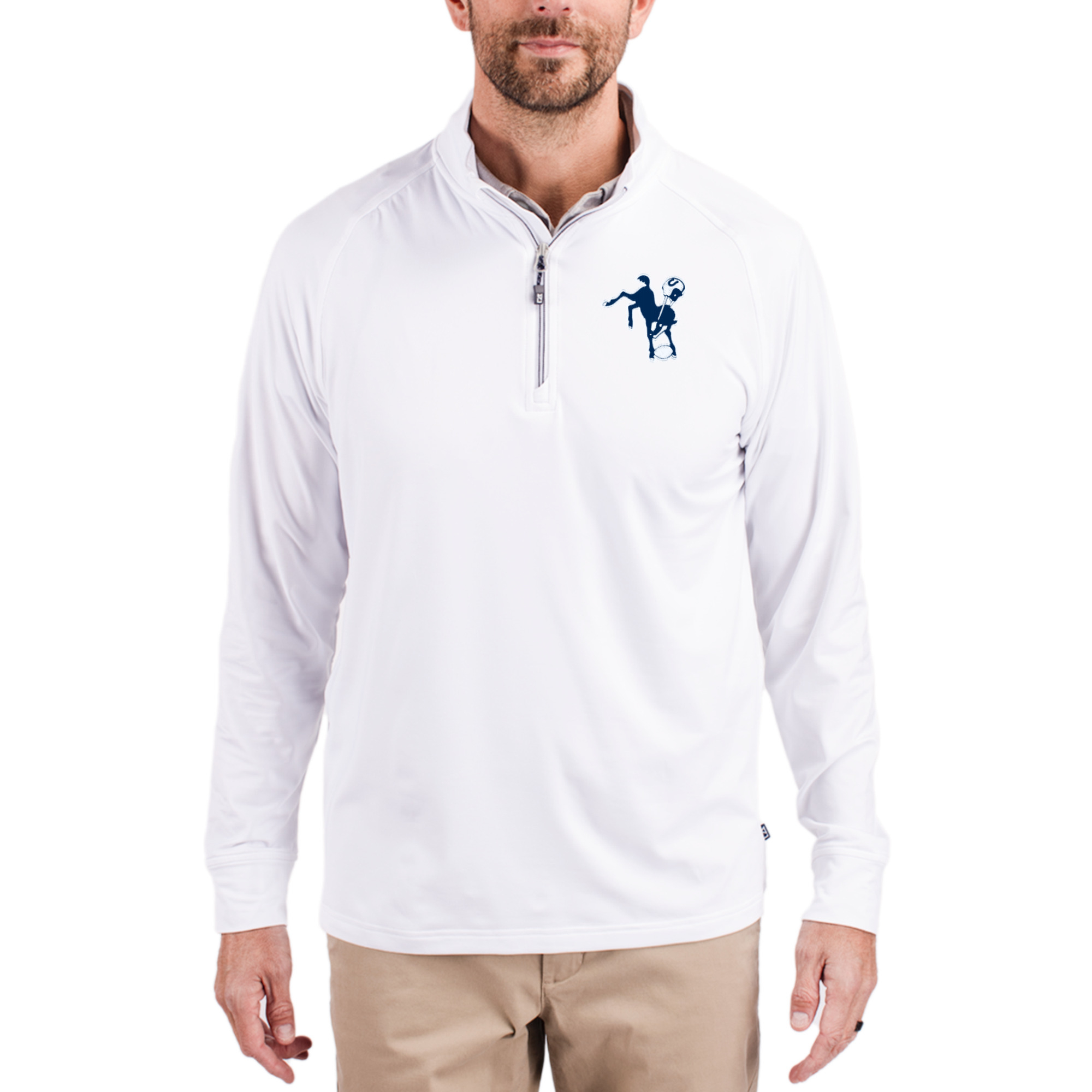 Men's Cutter & Buck White Indianapolis Colts Adapt Eco Knit Stretch Recycled Quarter-Zip Throwback Pullover Top