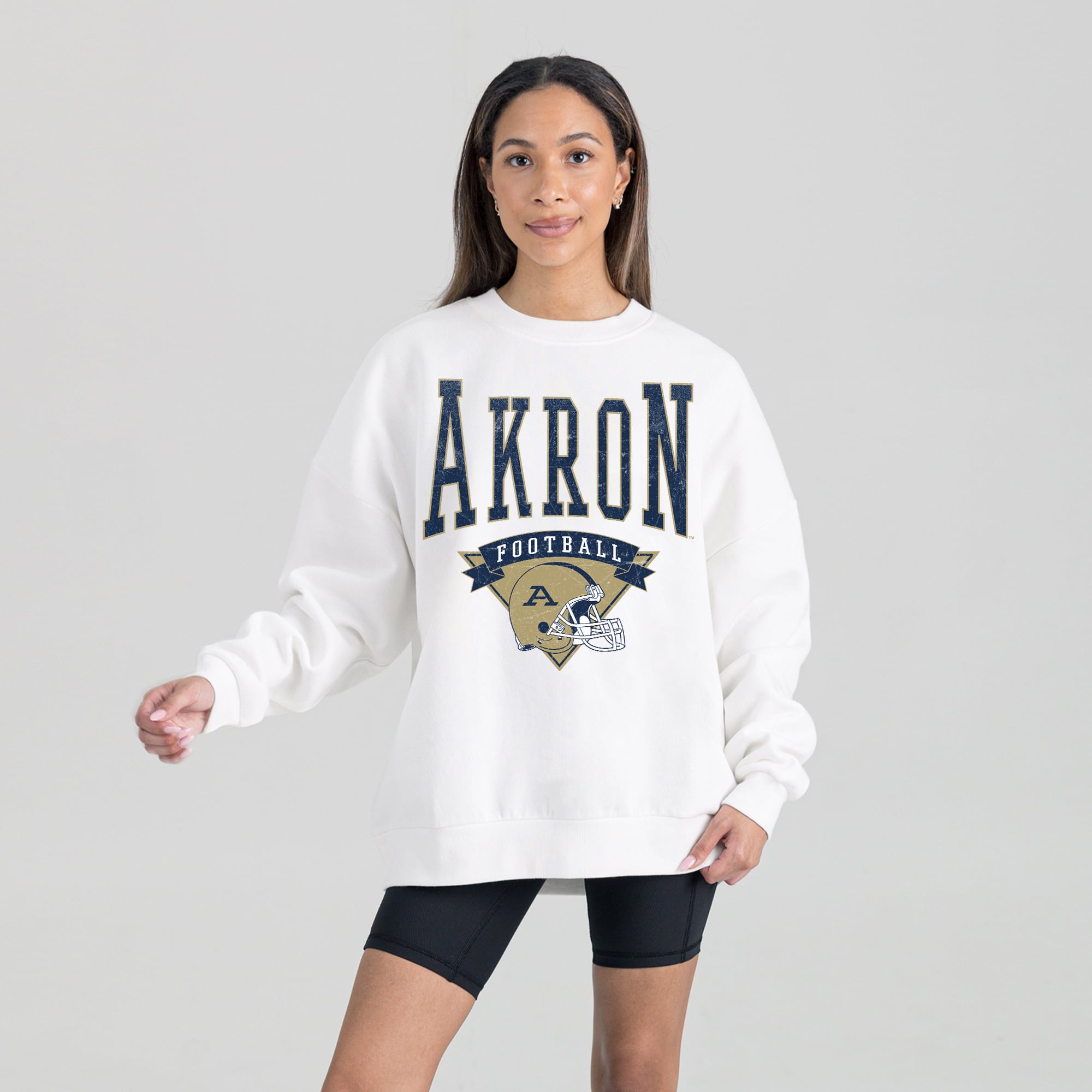 Women's Gameday Couture White Akron Zips Oversized Good Vibes Premium Fleece Drop Shoulder Pullover Sweatshirt