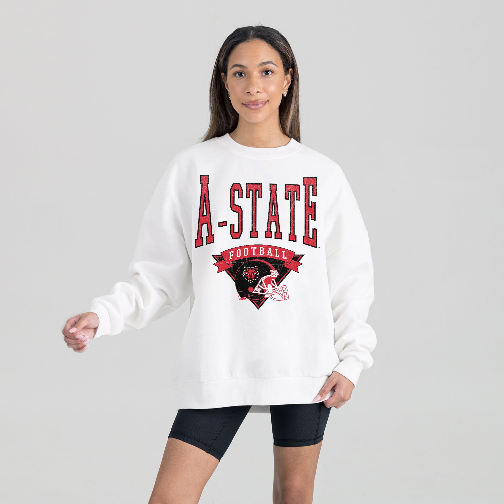 Women's Gameday Couture White Arkansas State Red Wolves Oversized Good Vibes Premium Fleece Drop Shoulder Pullover Sweatshirt