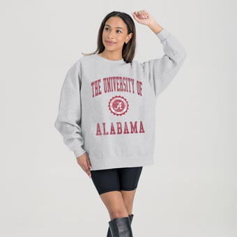 Women's Gameday Couture Steel Alabama Crimson Tide Oversized Good Vibes Premium Fleece Drop Shoulder Pullover Sweatshirt