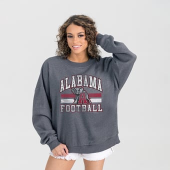 Women's Gameday Couture Charcoal Alabama Crimson Tide Oversized Good Vibes Premium Fleece Drop Shoulder Pullover Sweatshirt