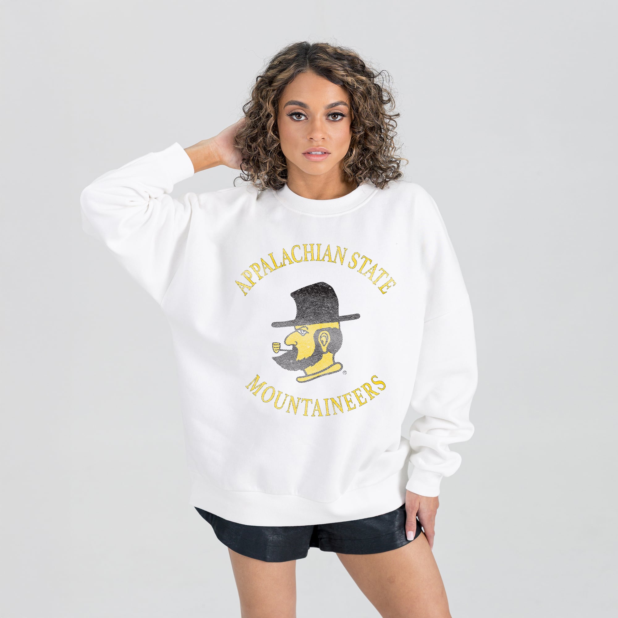 Women's Gameday Couture White Appalachian State Mountaineers Oversized Good Vibes Premium Fleece Drop Shoulder Pullover Sweatshirt