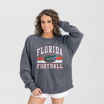 Women's Gameday Couture Charcoal Florida Gators Oversized Good Vibes Premium Fleece Drop Shoulder Pullover Sweatshirt
