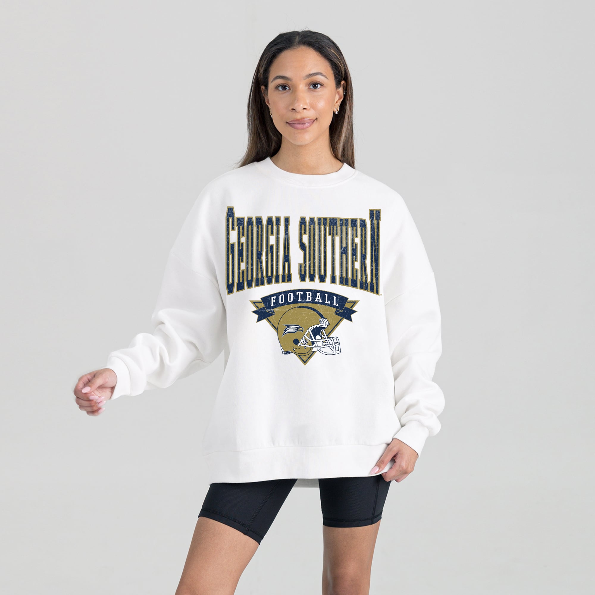 Women's Gameday Couture White Georgia Southern Eagles Oversized Good Vibes Premium Fleece Drop Shoulder Pullover Sweatshirt