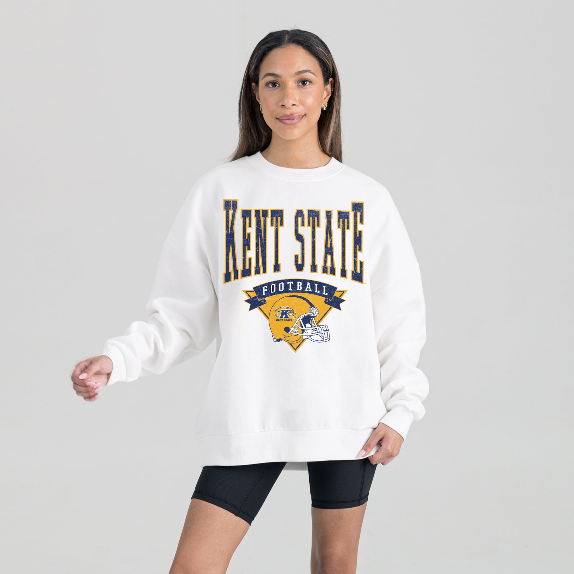 Women's Gameday Couture White Kent State Golden Flashes Oversized Good Vibes Premium Fleece Drop Shoulder Pullover Sweatshirt