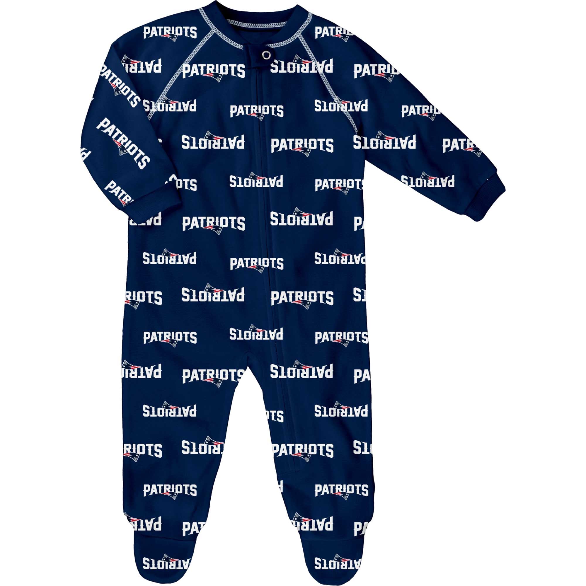 Infant Navy New England Patriots Allover Print Raglan Full-Zip Sleeper Infant Navy New England Patriots Allover Print Raglan Full-Zip Sleeper