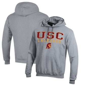Men's Champion Heather Gray USC Trojans Stack Logo Lacrosse Powerblend Pullover Hoodie