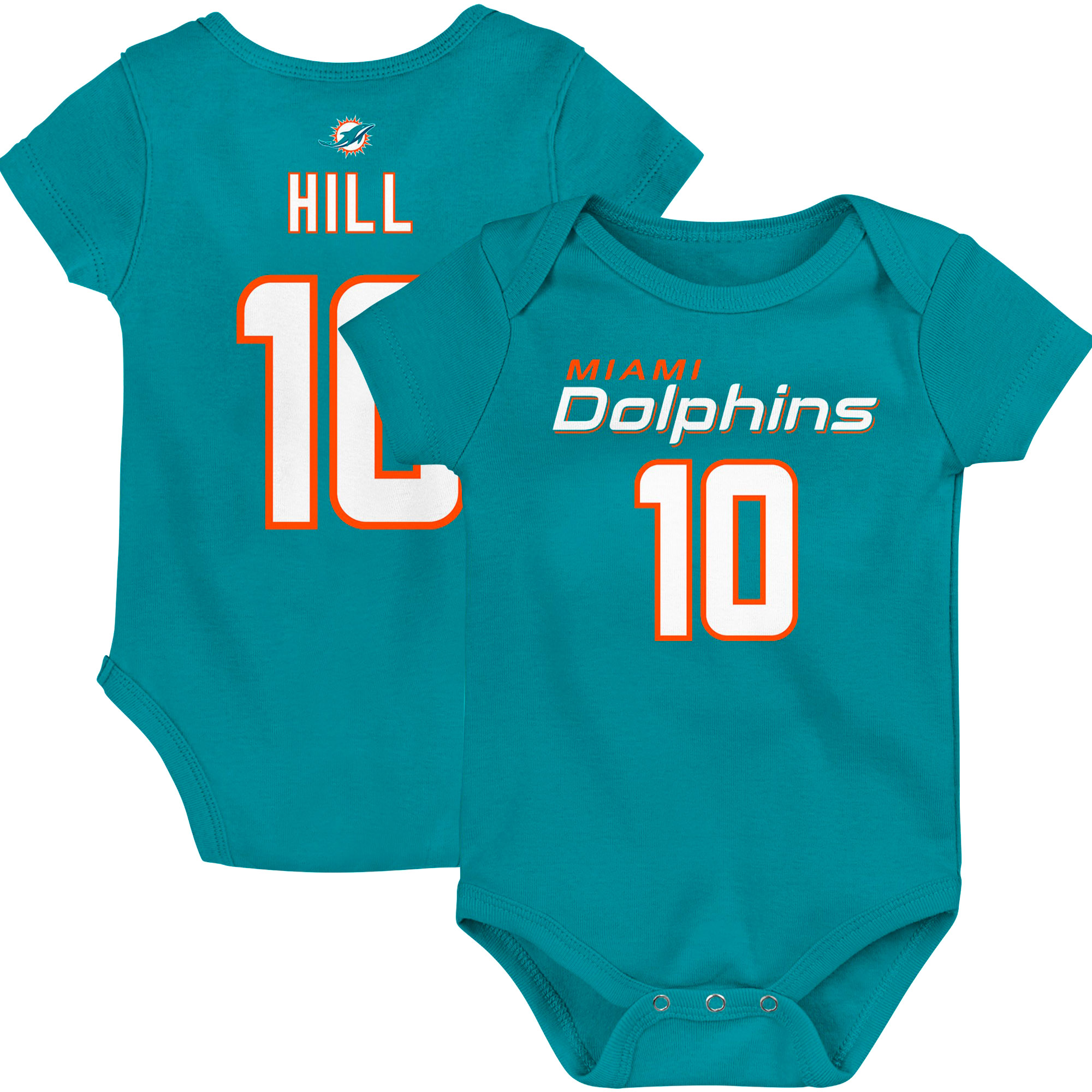 Newborn & Infant Tyreek Hill Aqua Miami Dolphins Mainliner Player Name & Number Bodysuit