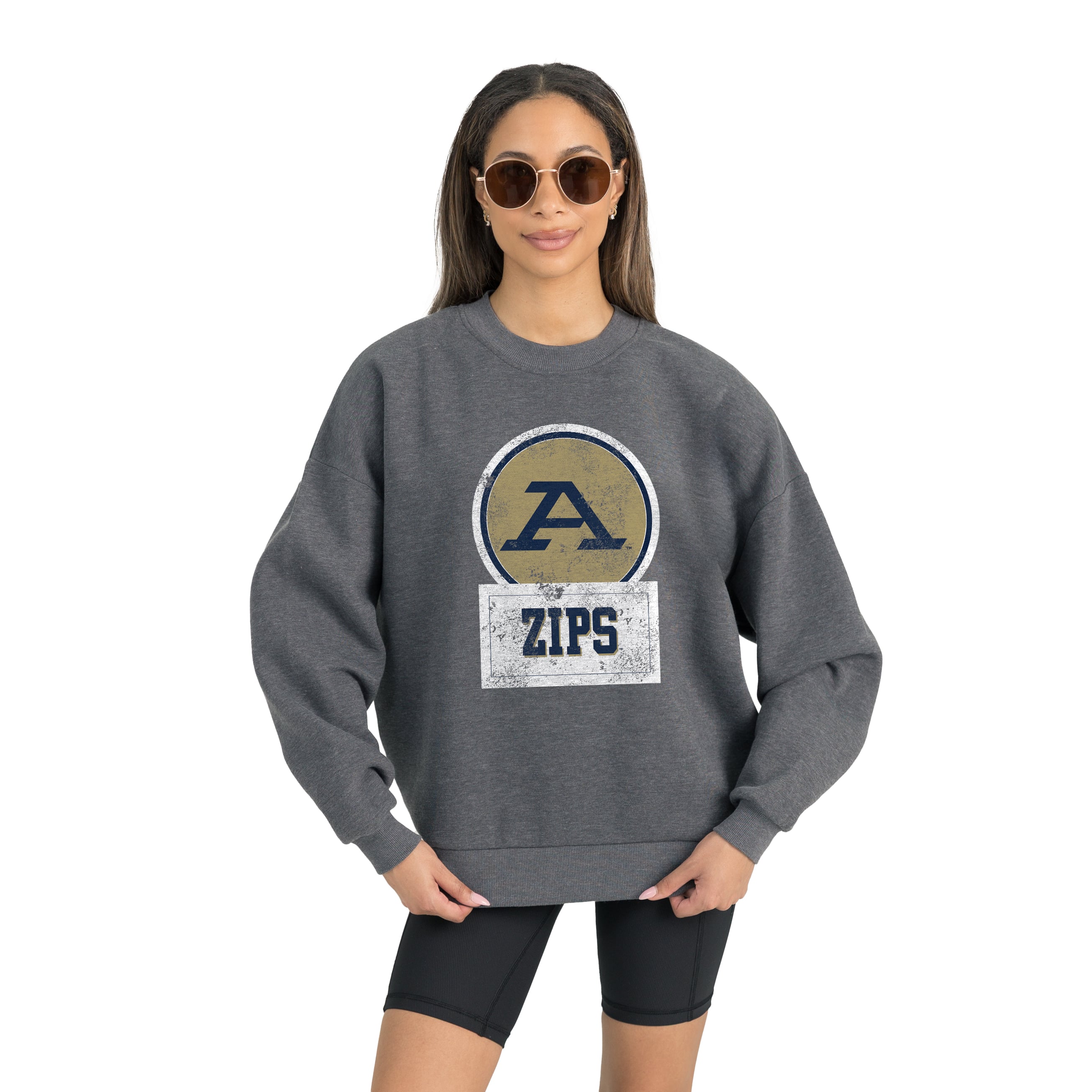 Women's Gameday Couture Akron Zips Charcoal Oversized Drop Shoulder Fleece Drop Pullover Sweatshirt