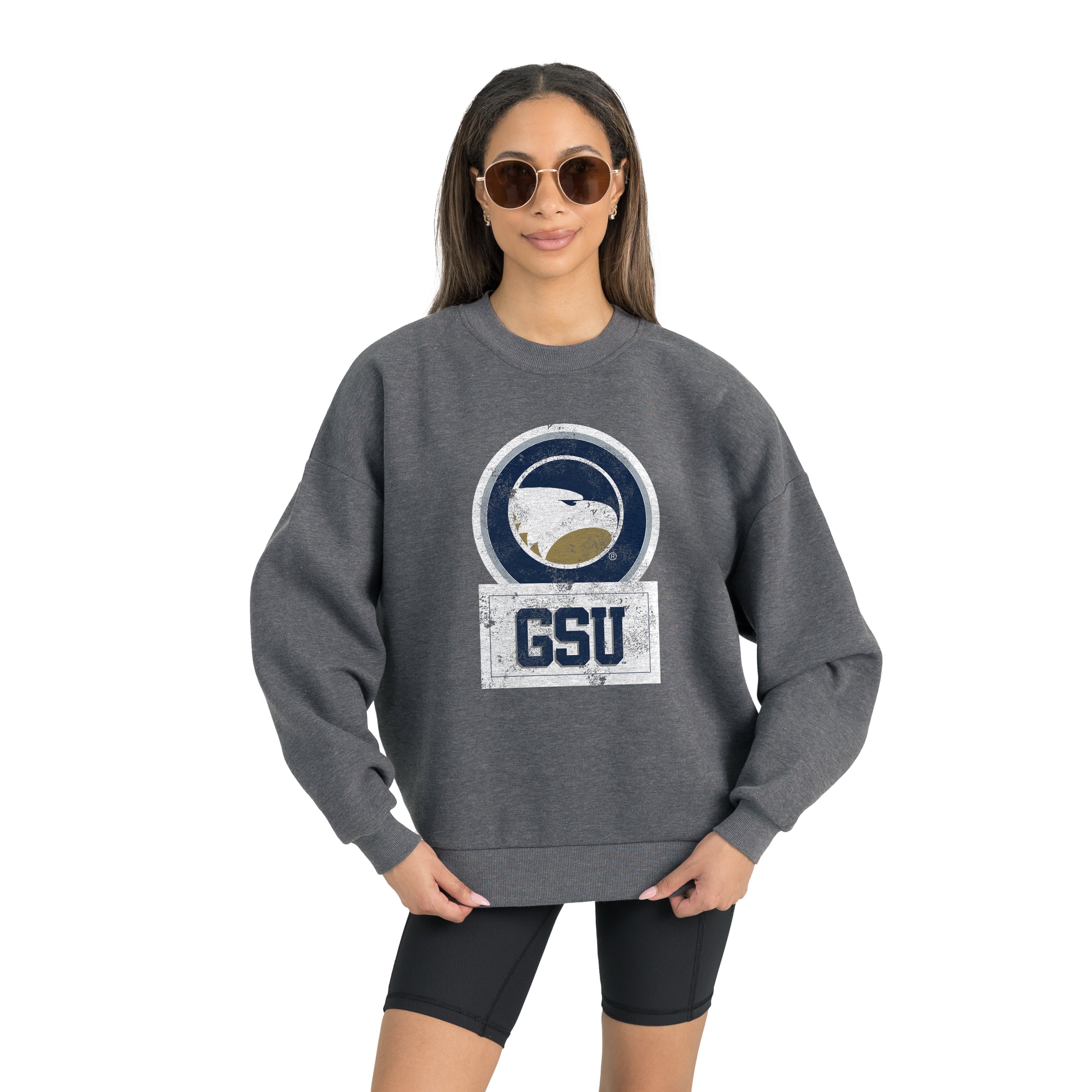 Women's Gameday Couture Georgia Southern Eagles Charcoal Oversized Drop Shoulder Fleece Drop Pullover Sweatshirt