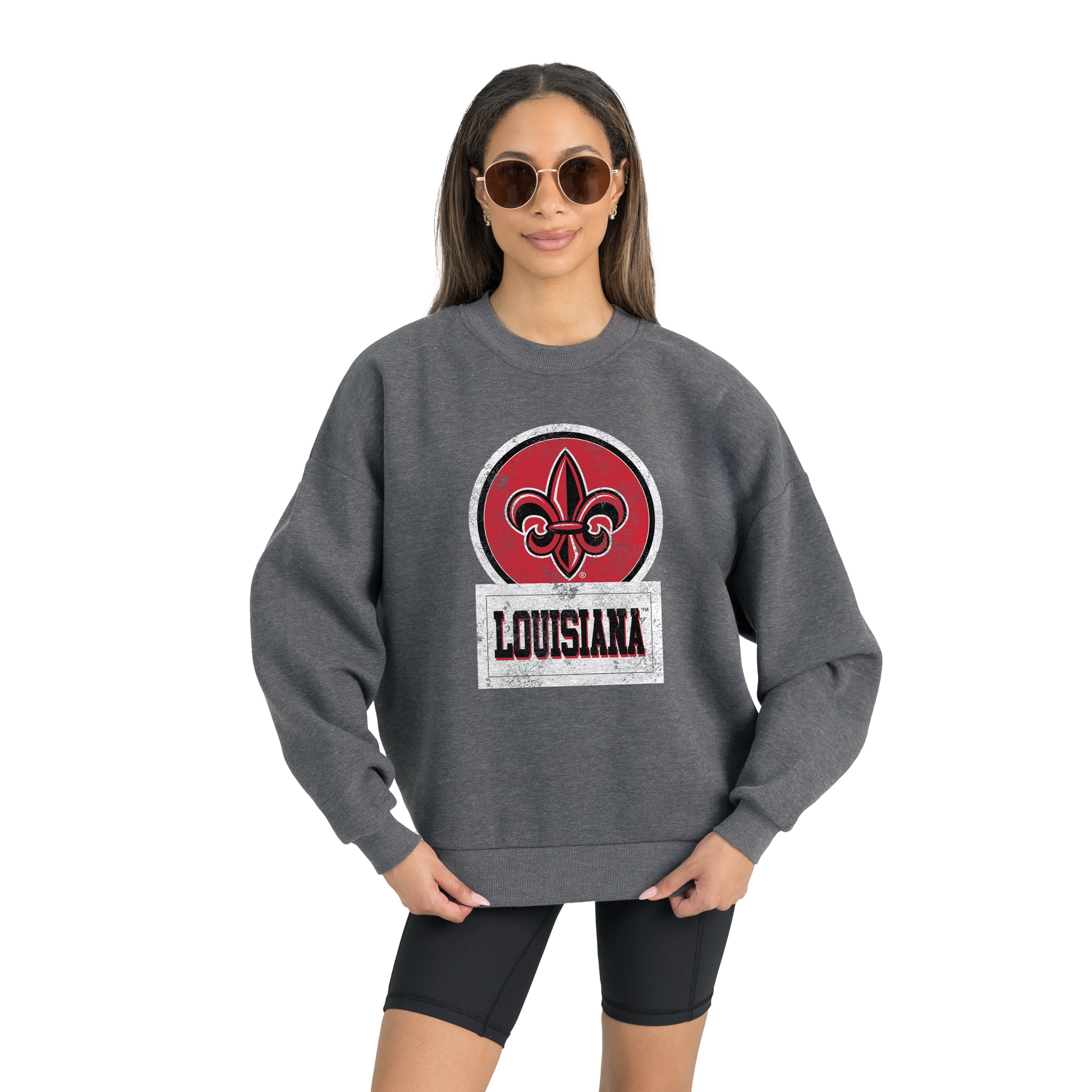 Women's Gameday Couture Louisiana Ragin' Cajuns Charcoal Oversized Drop Shoulder Fleece Drop Pullover Sweatshirt