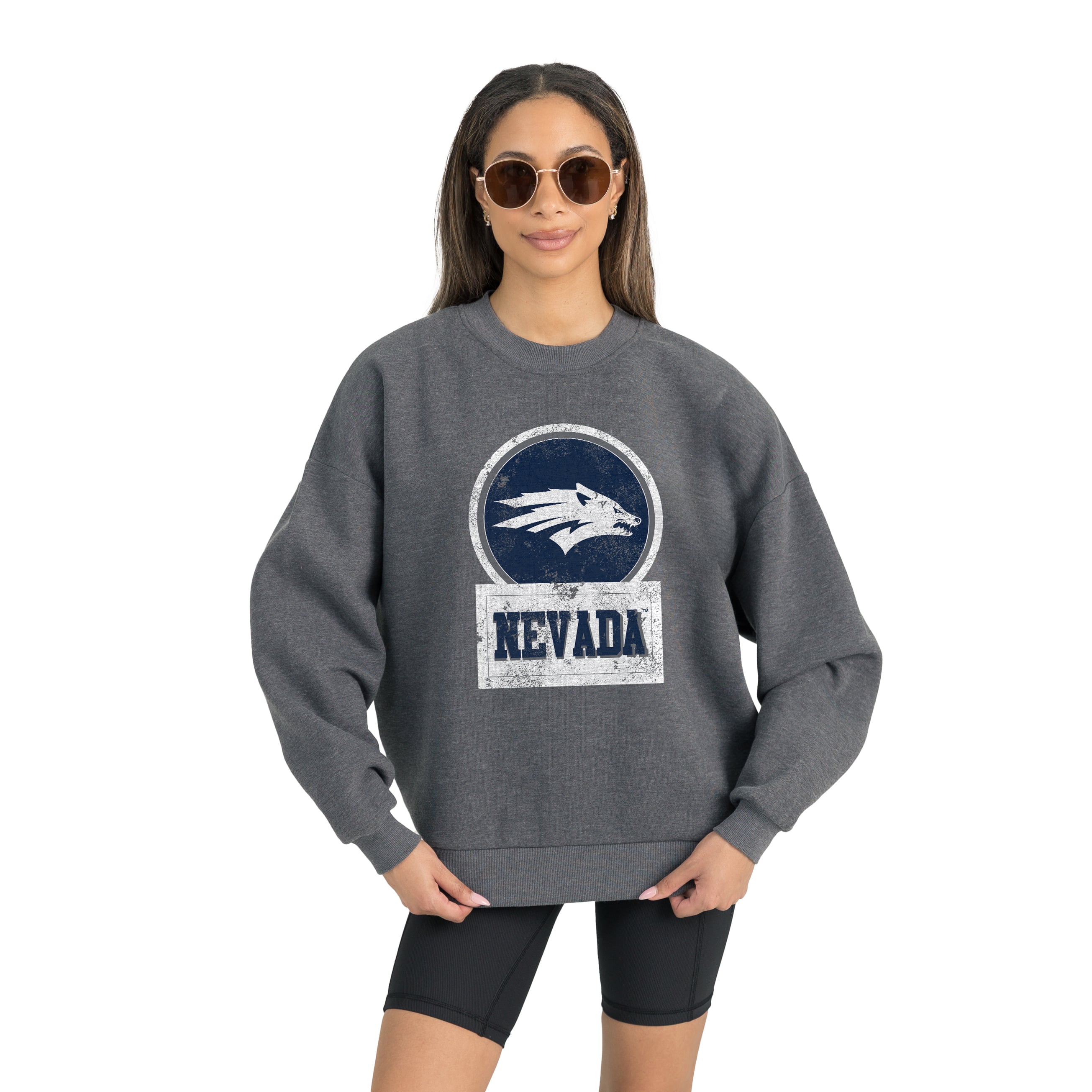 Women's Gameday Couture Nevada Wolf Pack Charcoal Oversized Drop Shoulder Fleece Drop Pullover Sweatshirt