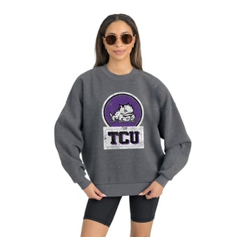 Women's Gameday Couture TCU Horned Frogs Charcoal Oversized Drop Shoulder Fleece Drop Pullover Sweatshirt
