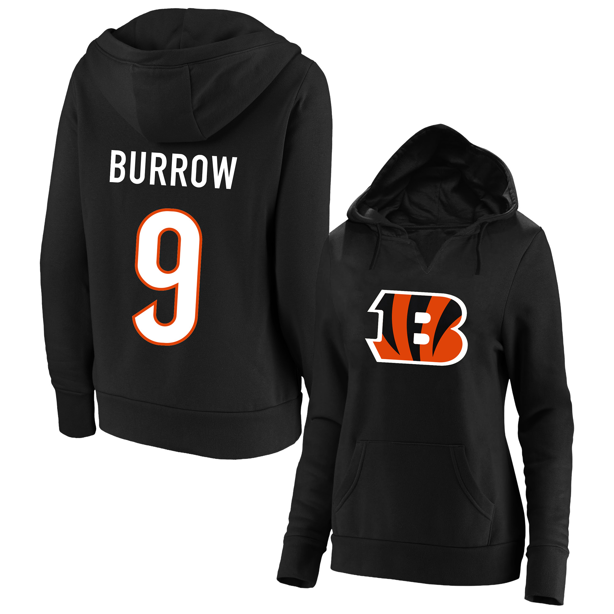 Women's Fanatics Joe Burrow Black Cincinnati Bengals Plus Size Player Name & Number Notch Neck Hoodie