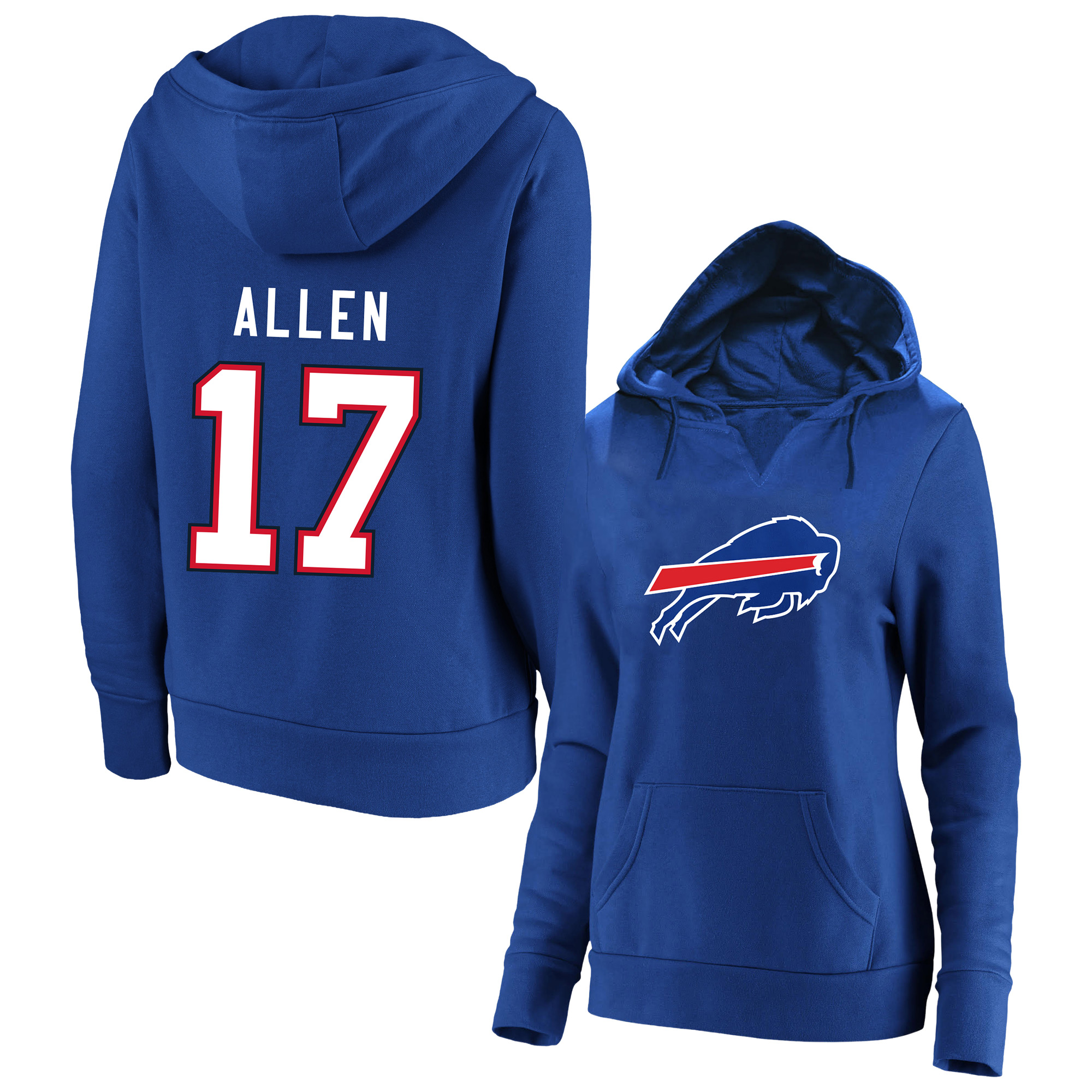 Women's Fanatics Josh Allen Royal Buffalo Bills Plus Size Player Name & Number Notch Neck Hoodie