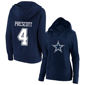 Women's Fanatics Dak Prescott Navy Dallas Cowboys Plus Size Player Name & Number Notch Neck Hoodie