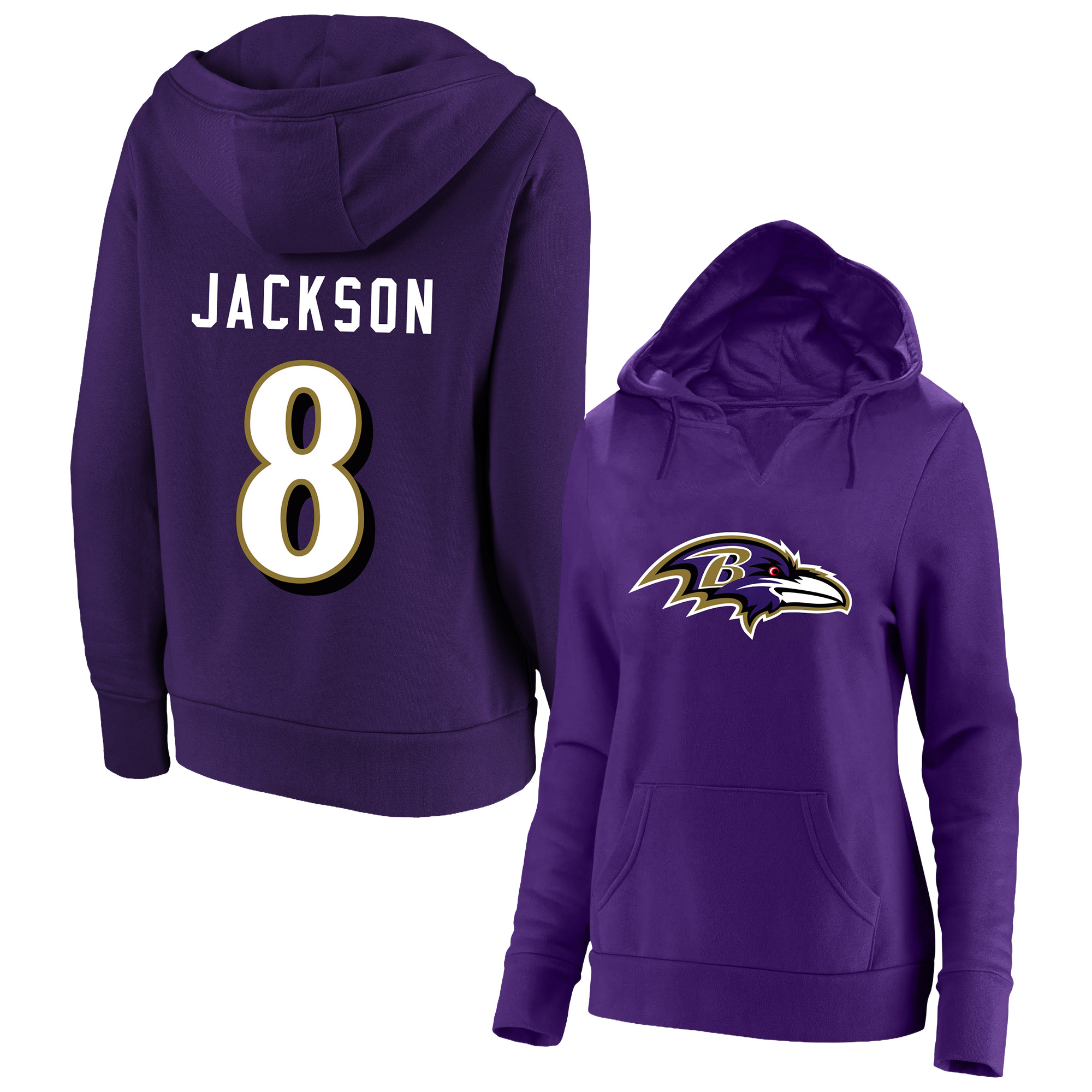 Women's Fanatics Lamar Jackson Purple Baltimore Ravens Plus Size Player Name & Number Notch Neck Hoodie