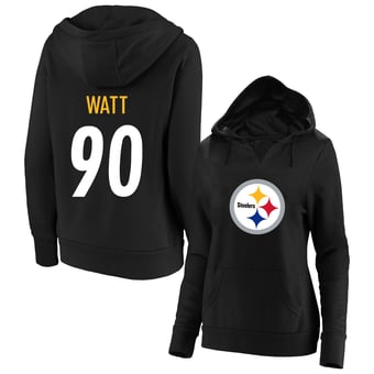 Women's Fanatics T.J. Watt Black Pittsburgh Steelers Plus Size Player Name & Number Notch Neck Hoodie