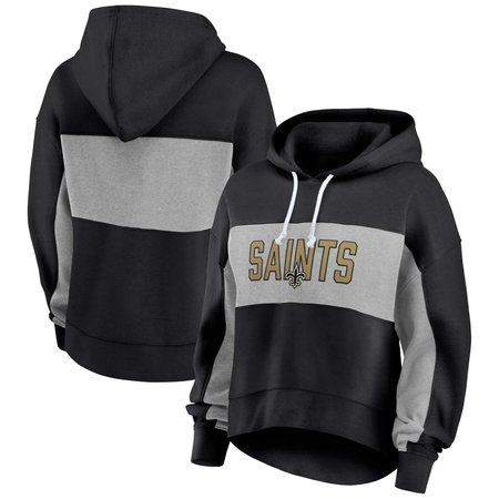 Women's Fanatics Black New Orleans Saints Filled Stat Sheet Lighweight Modest Crop Hoodie