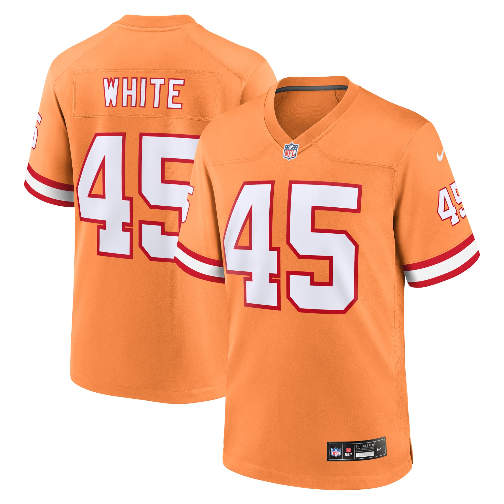 Men's Nike Devin White Orange Tampa Bay Buccaneers Throwback Game Jersey: retailer-supplied image