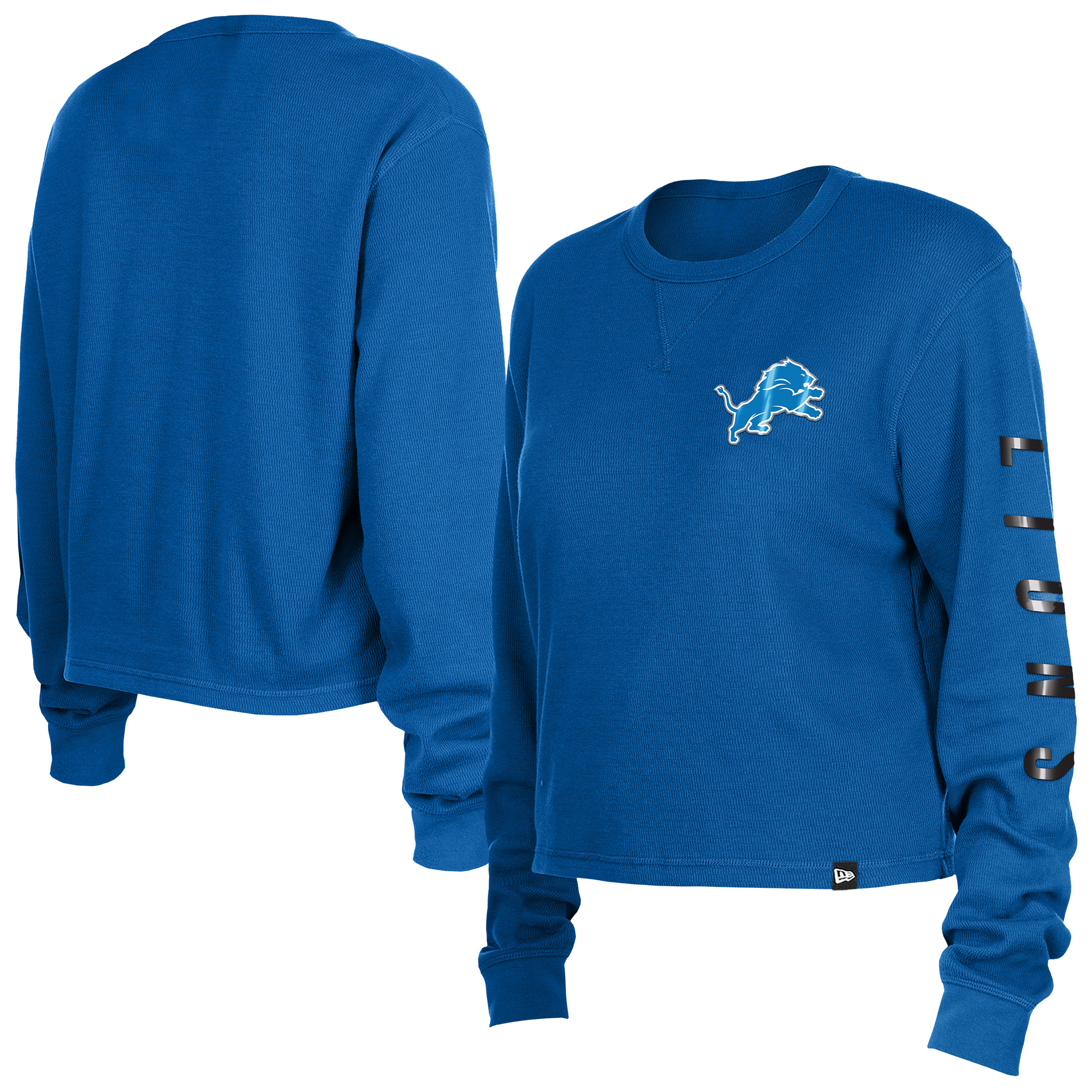 Women's New Era Blue Detroit Lions Sport Night Thermal Long Sleeve Cropped T-Shirt